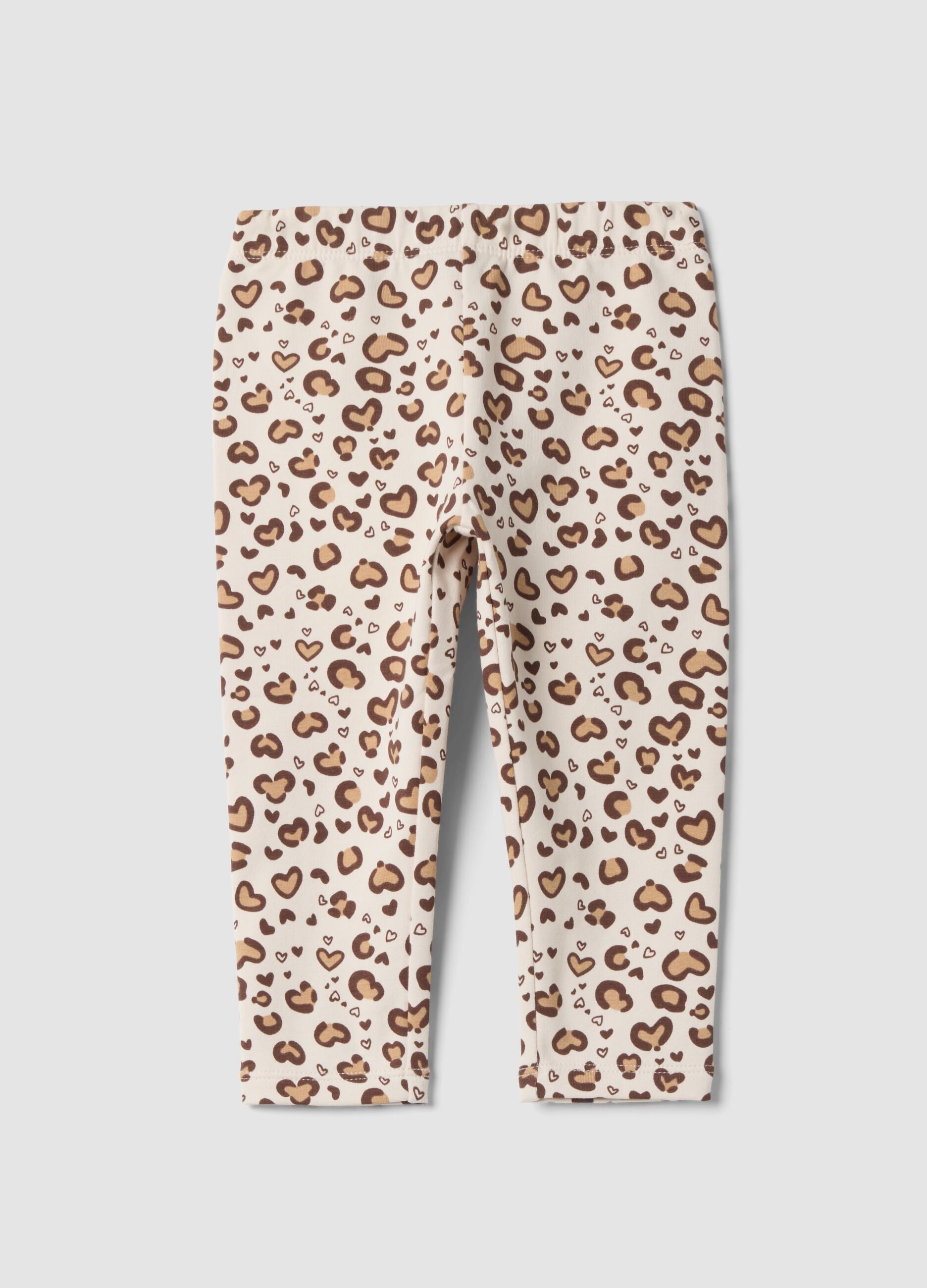 Beige stretch cotton leggings with animal print