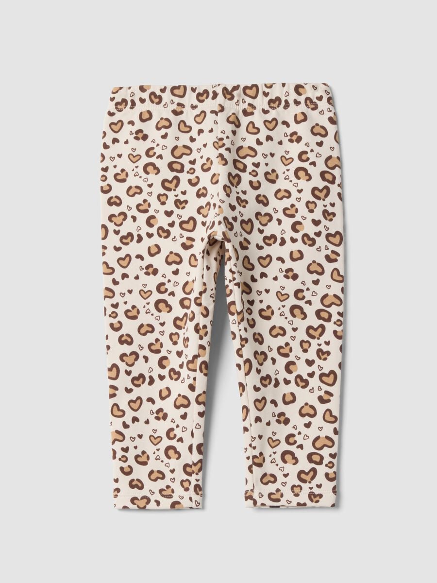 Leggings beige in cotone elasticizzato con stampa animalier_0