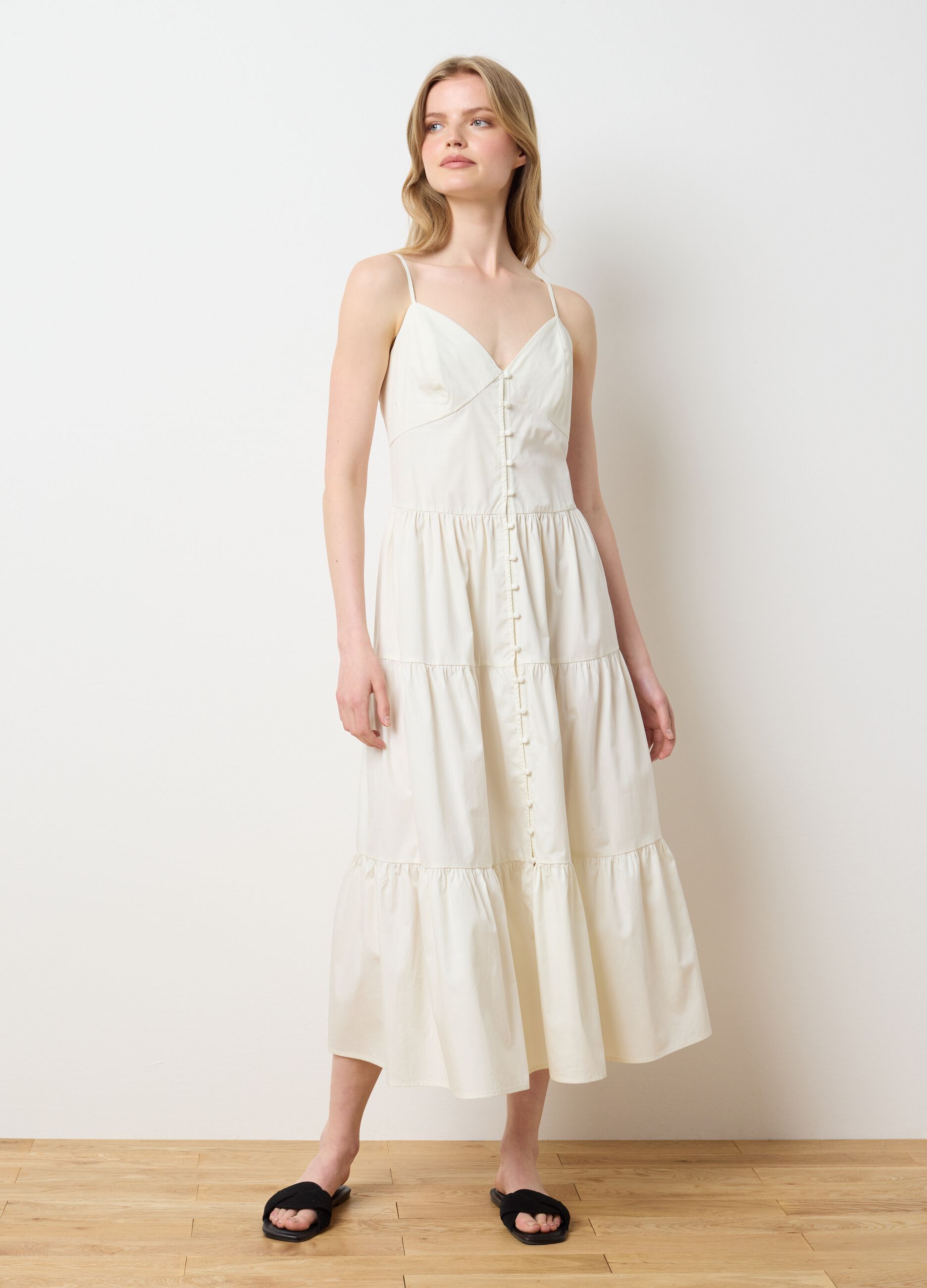 Abito lungo da donna in puro cotone bianco over