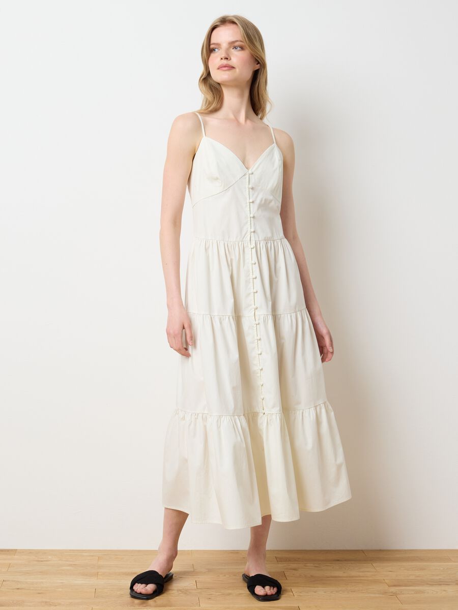 Abito lungo da donna in puro cotone bianco over_0