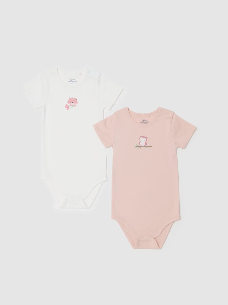 Two-pack organic cotton bodysuits with print_0
