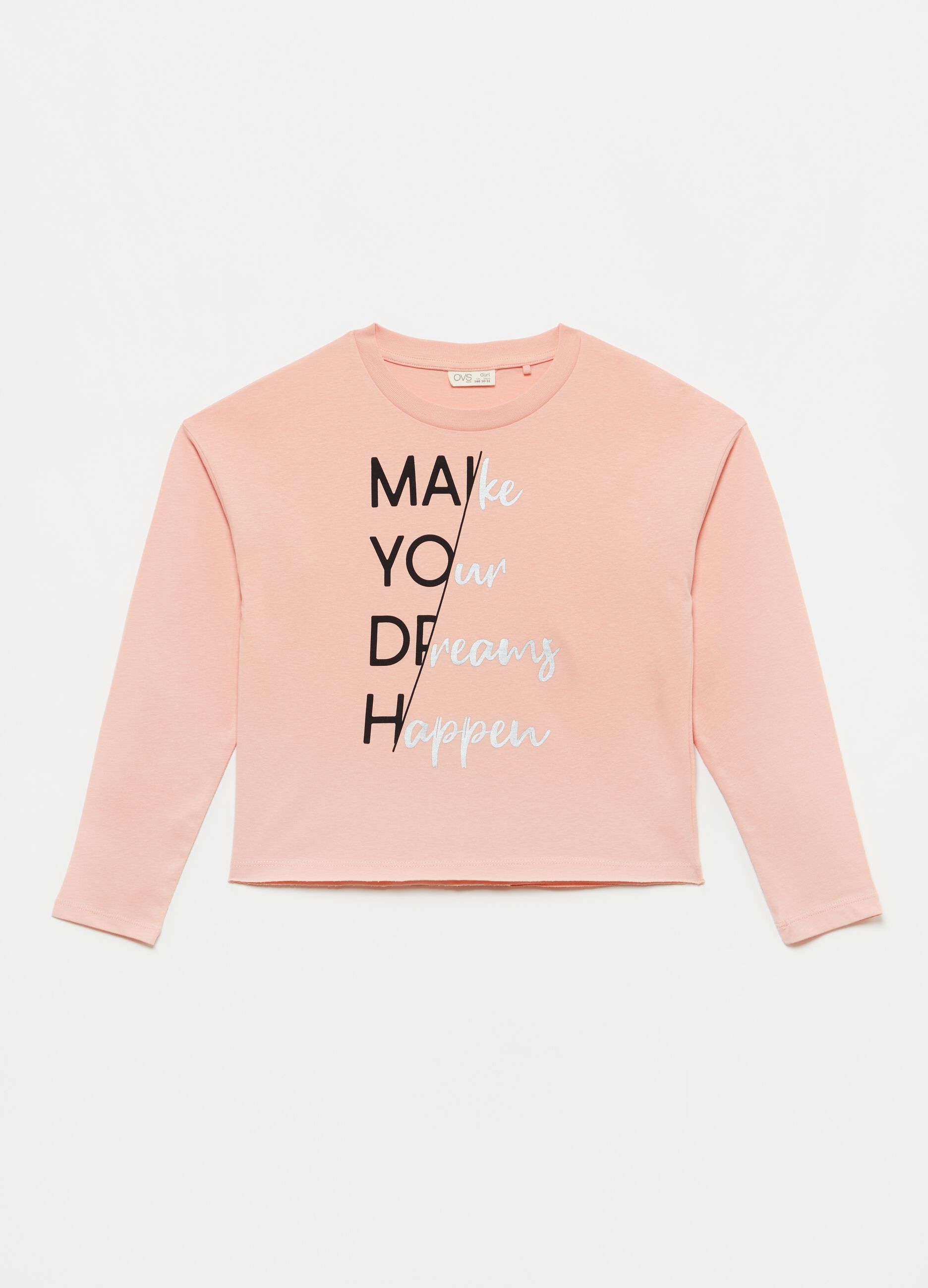 T-shirt crop in cotone con stampa