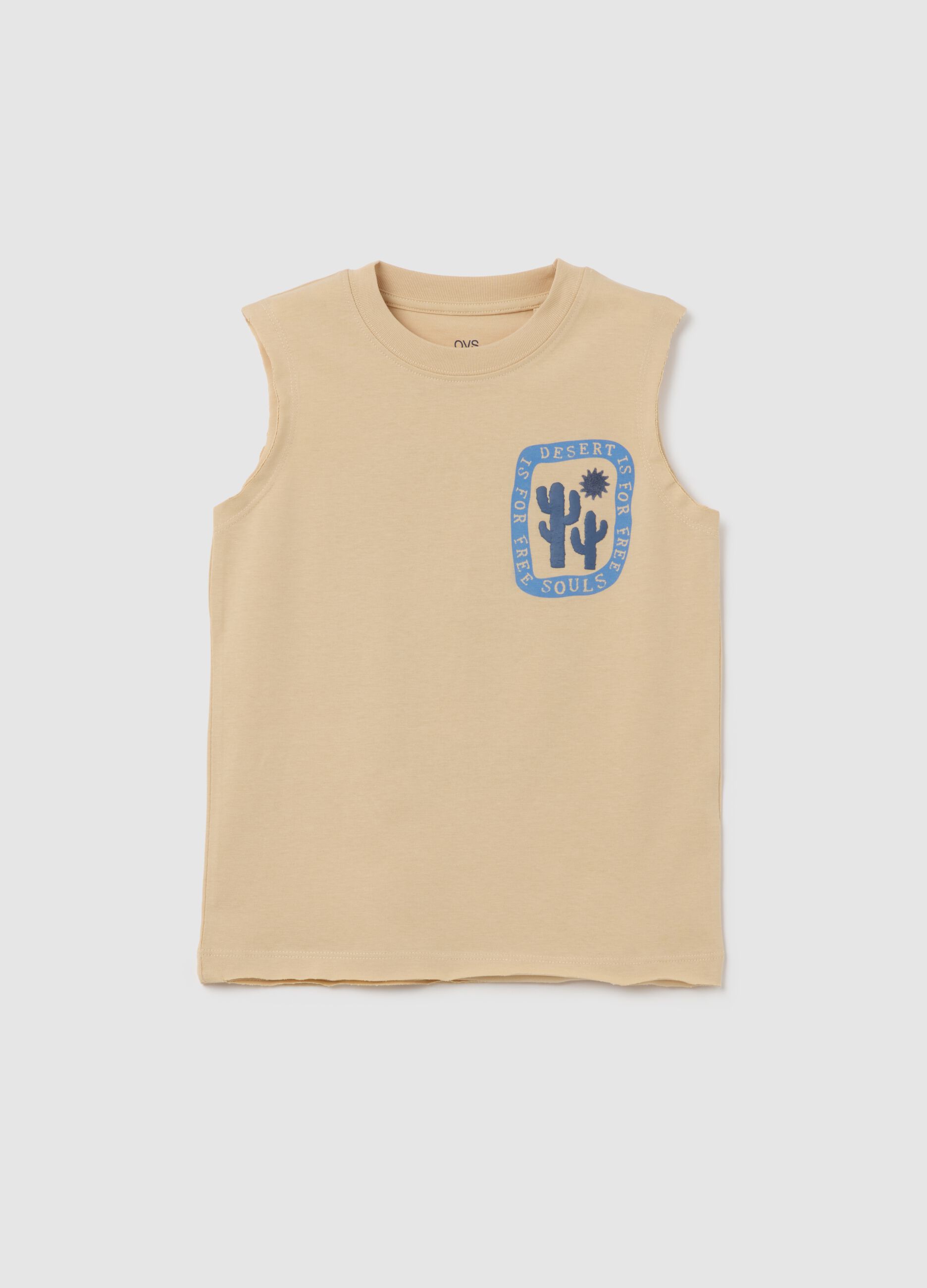 Maglia smanicata da bambino in puro cotone beige