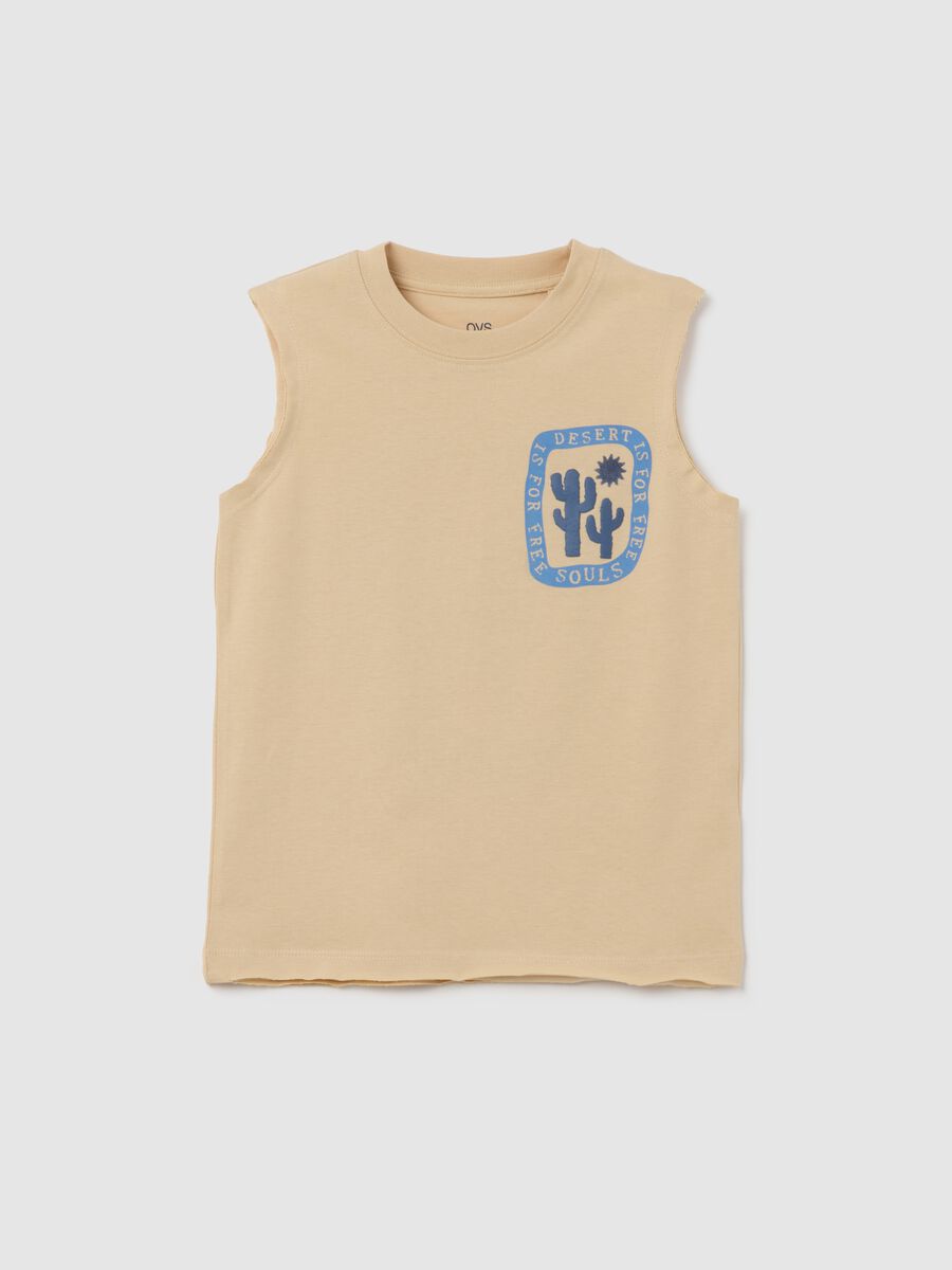 Children's beige sleeveless cotton top_0
