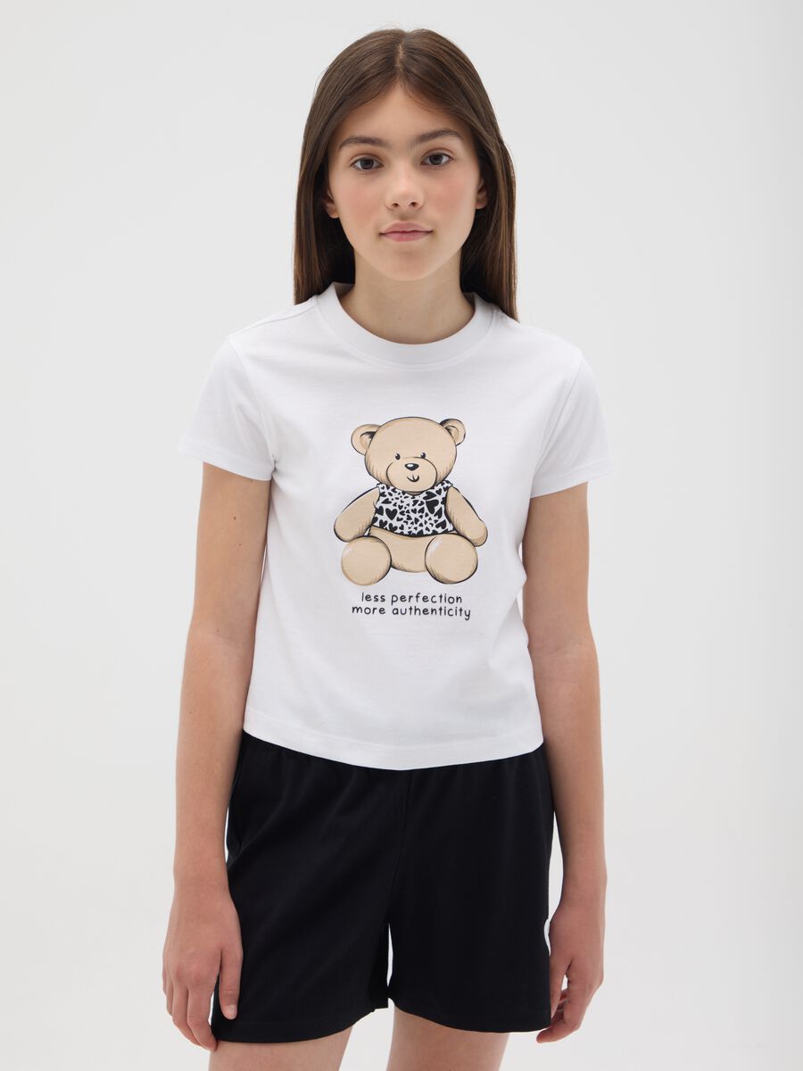 T-shirt da ragazza in puro cotone bianca regular fit_0