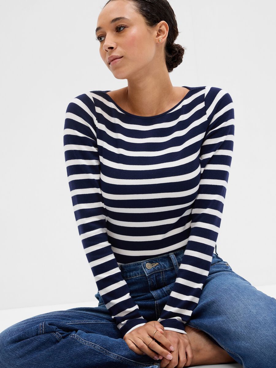 Striped T-shirt with boat neck_0