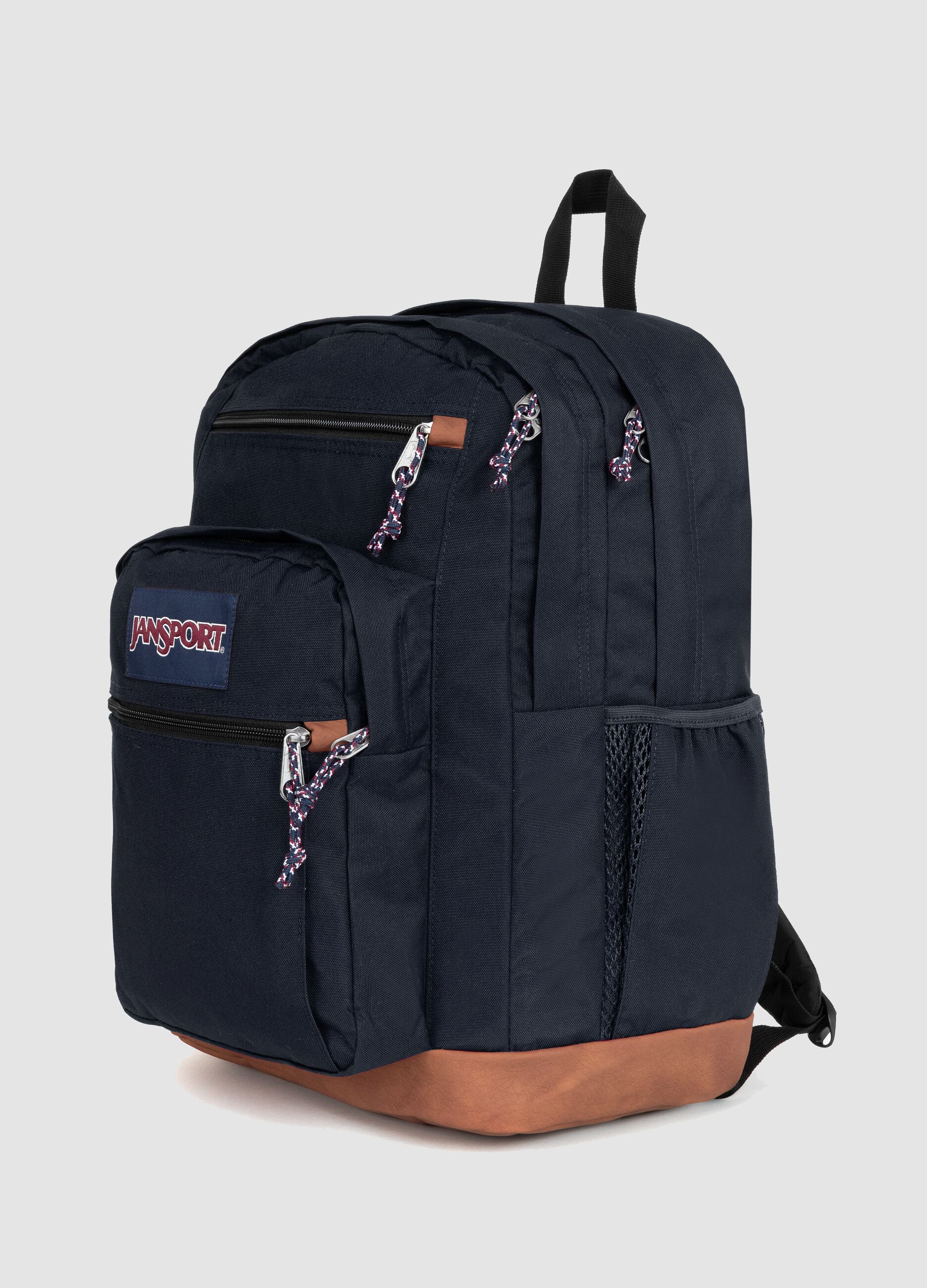 Zaino blu con fondo marrone e tasche esterne