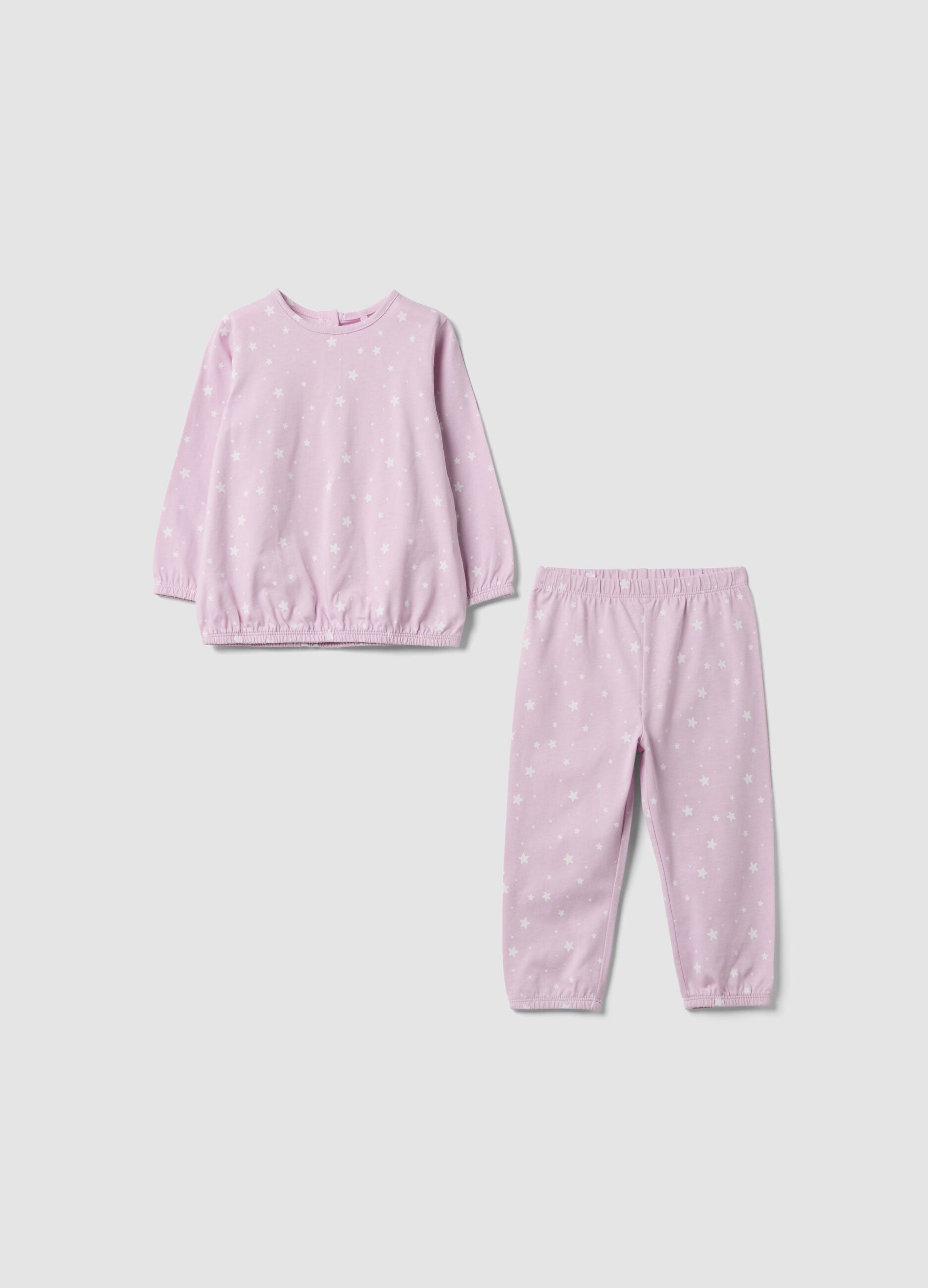 Pink organic cotton jersey pyjamas with star print