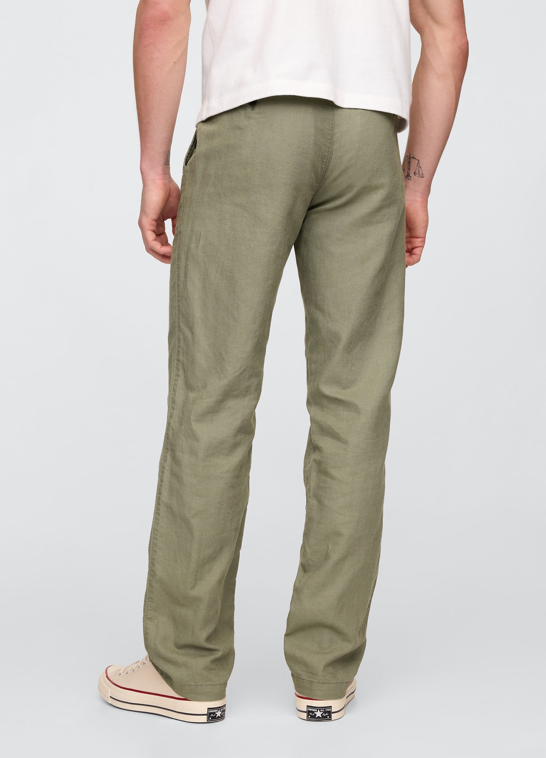 Regular Green Trousers in Linen and Cotton
