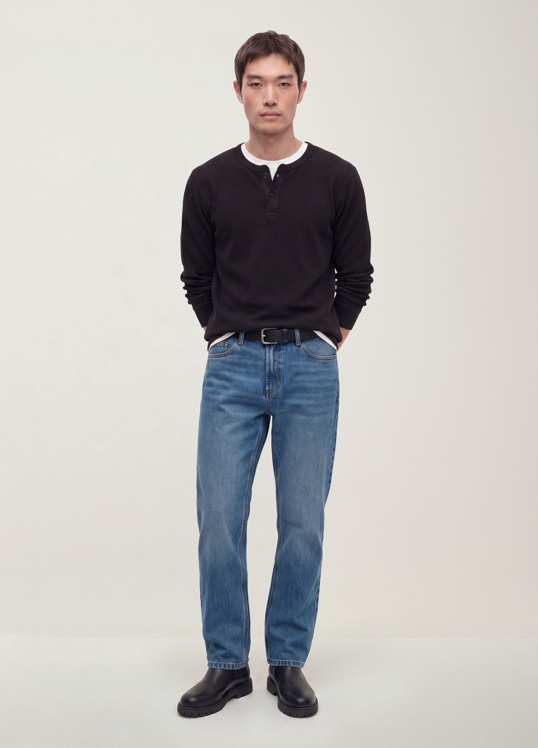 Blue denim jeans in pure cotton, regular fit