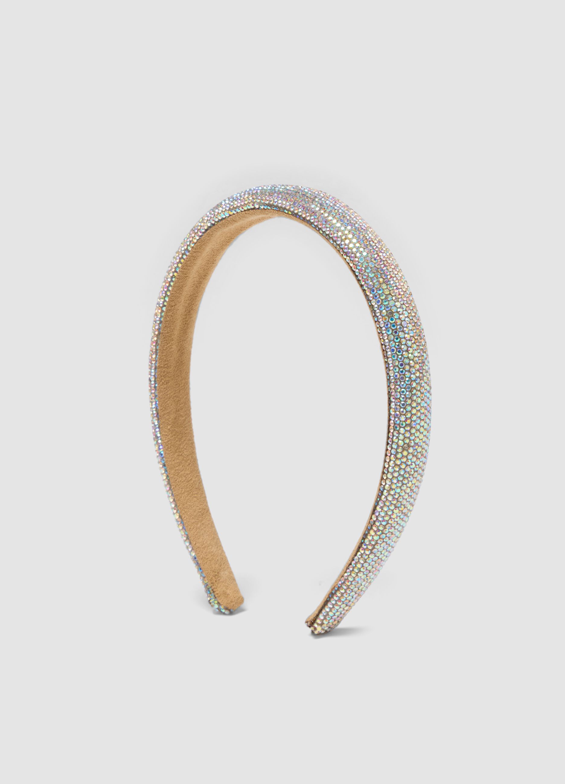 Beige headband with multicolour rhinestones for girls and teens