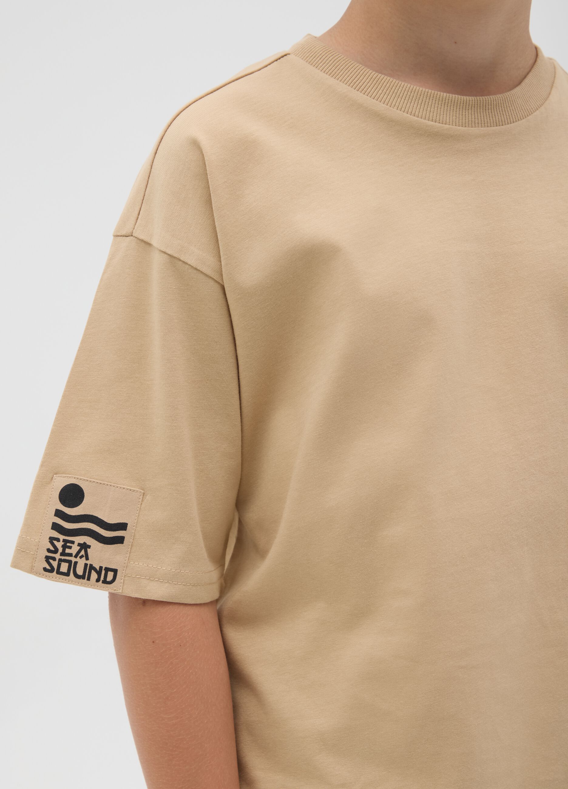 Boys' oversized beige pure cotton t-shirt