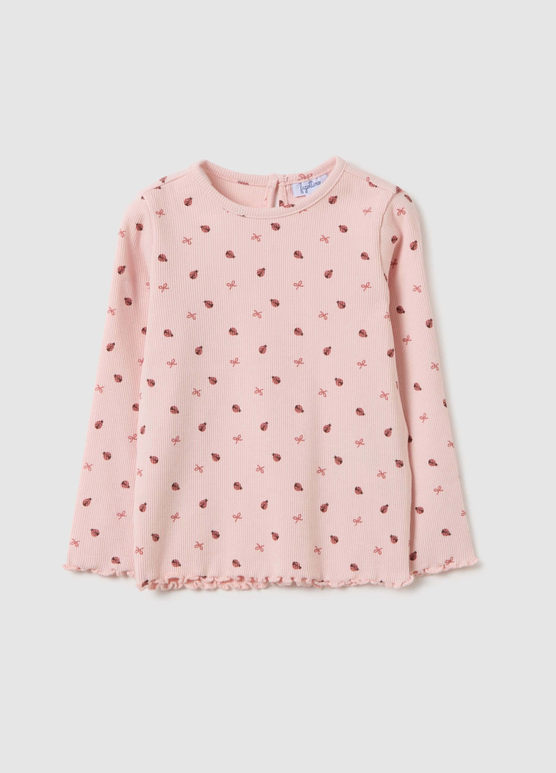 T-shirt da bambina in cotone elasticizzato rosa regular fit