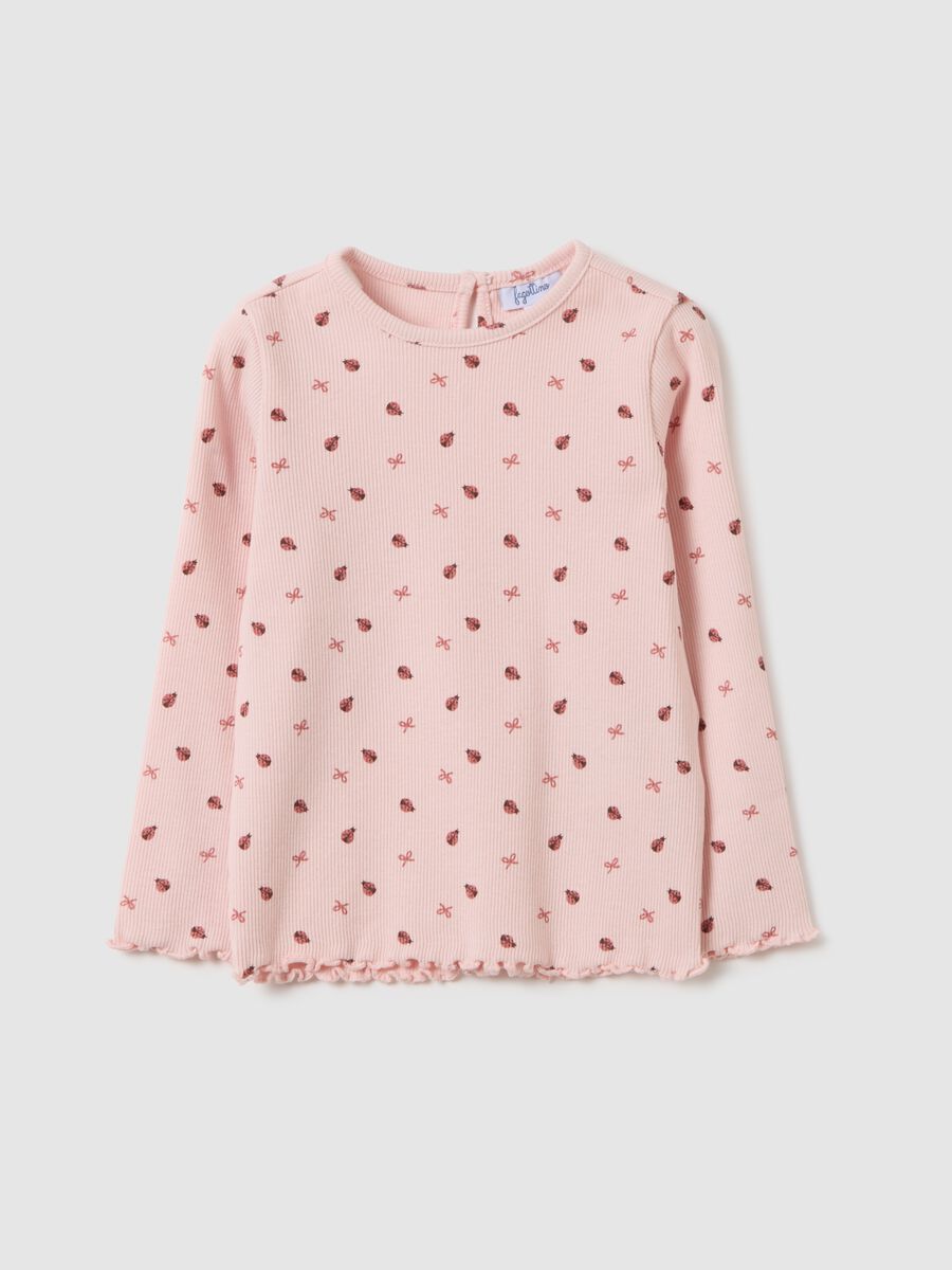 T-shirt da bambina in cotone elasticizzato rosa regular fit_0