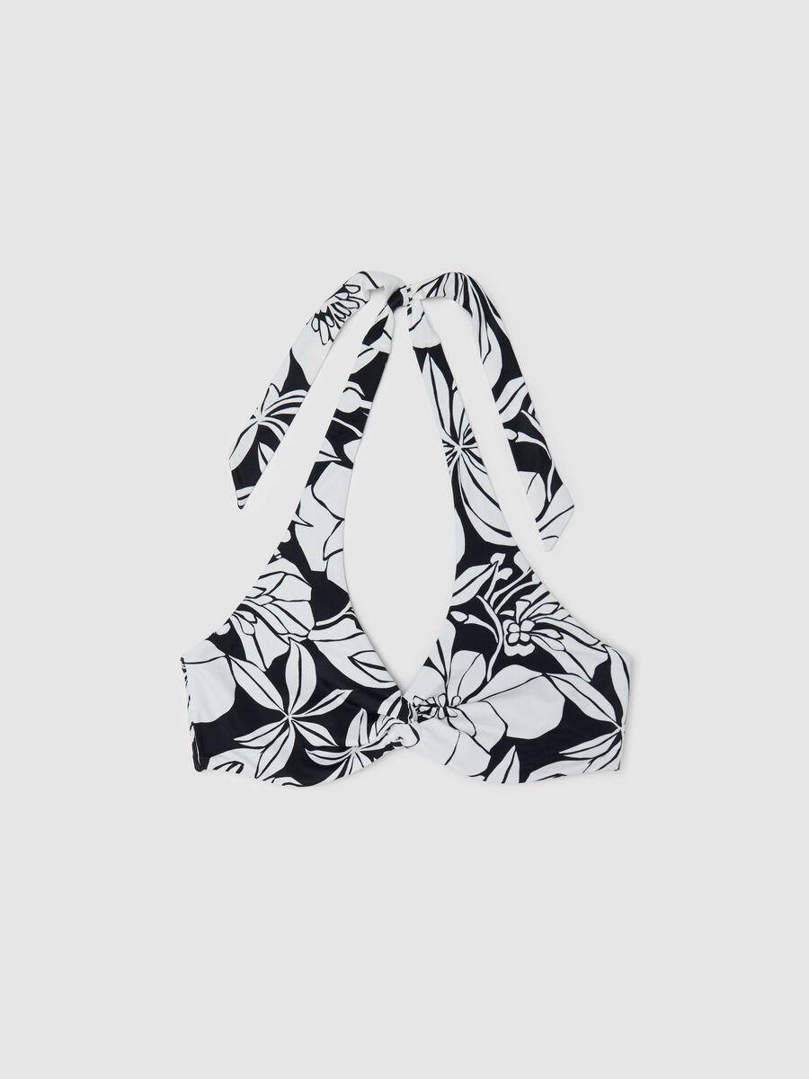 White and black floral bikini top with knot_4