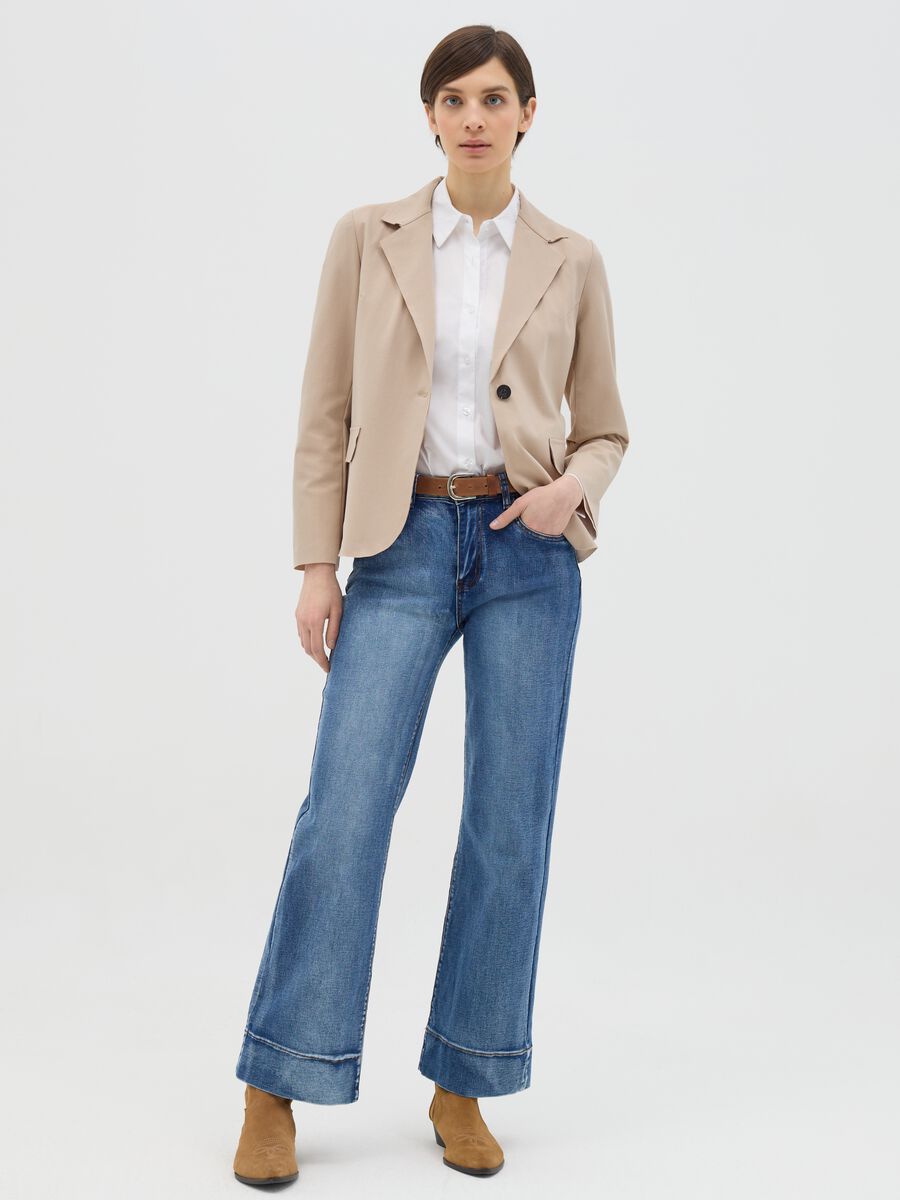Beige stretch single-breasted blazer_1
