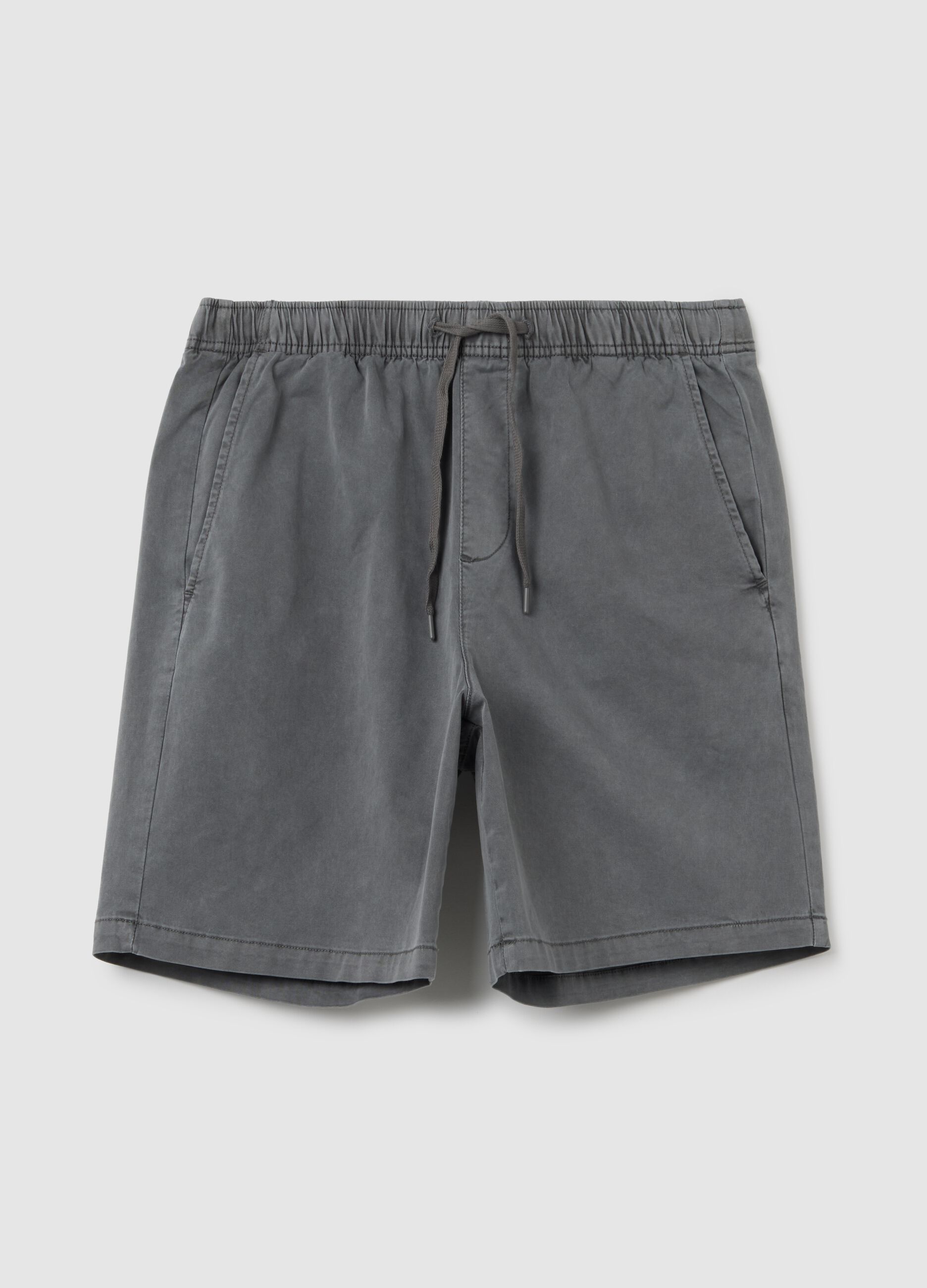 Stretch cotton shorts with drawstring