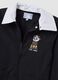 Black school apron with panda embroidery and white collar for boys_2
