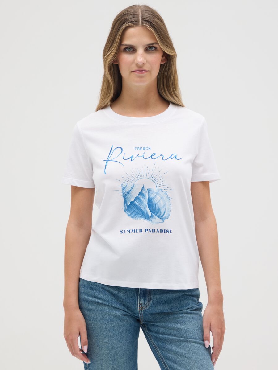 Women's pure cotton white regular fit t-shirt with print_0