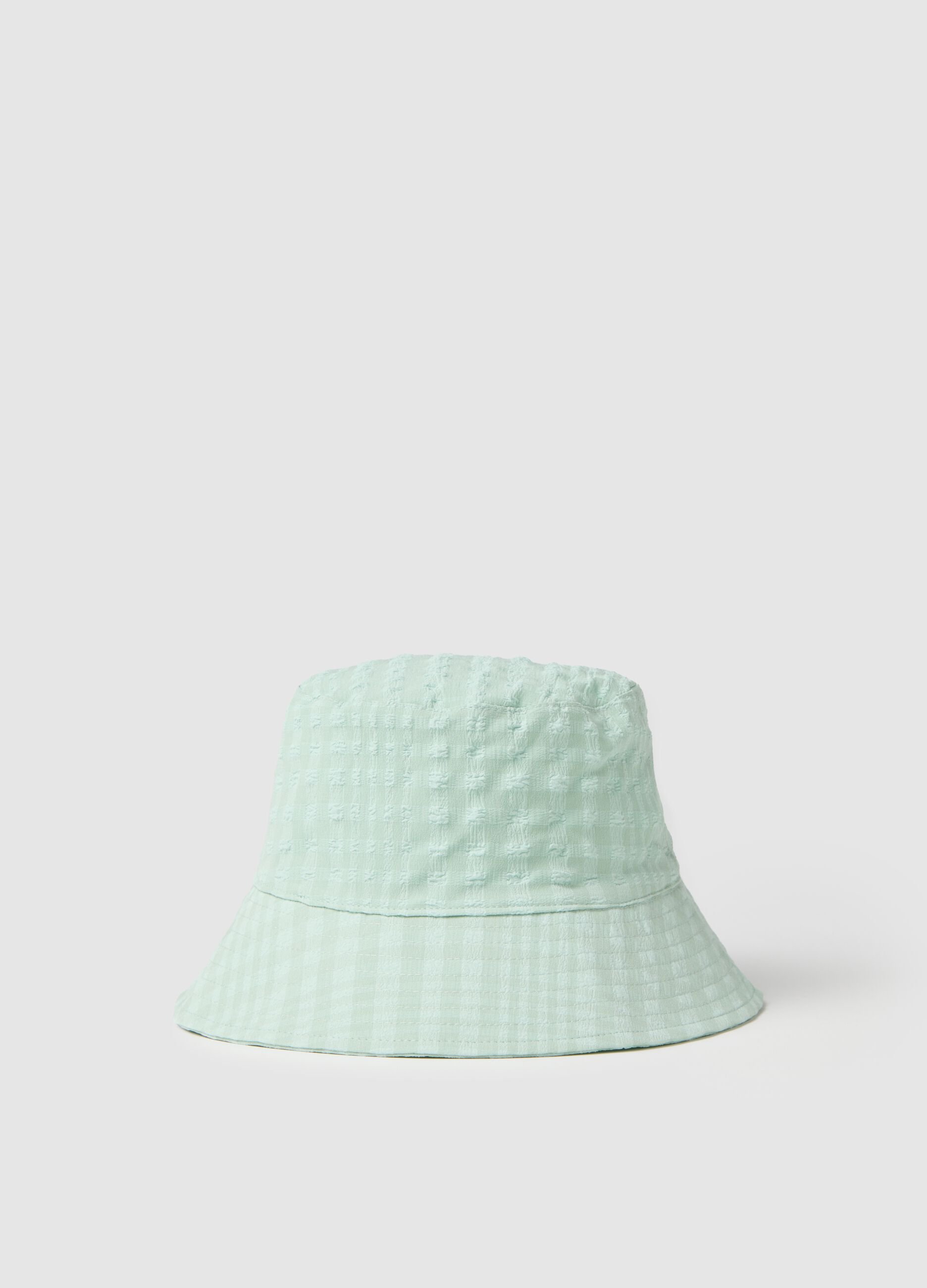 Women's light green check fabric bucket hat