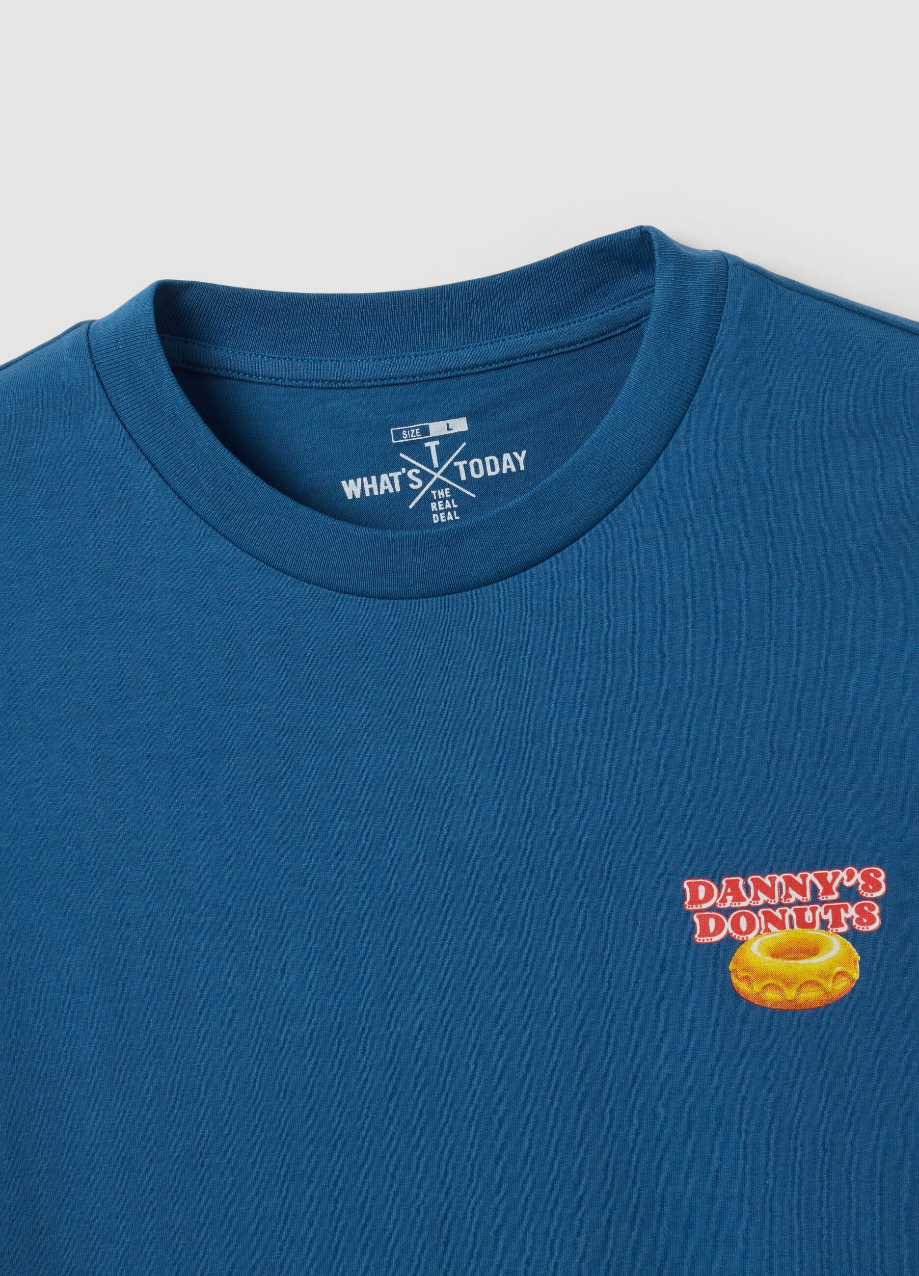 Blue pure cotton jersey T-shirt with print, regular fit