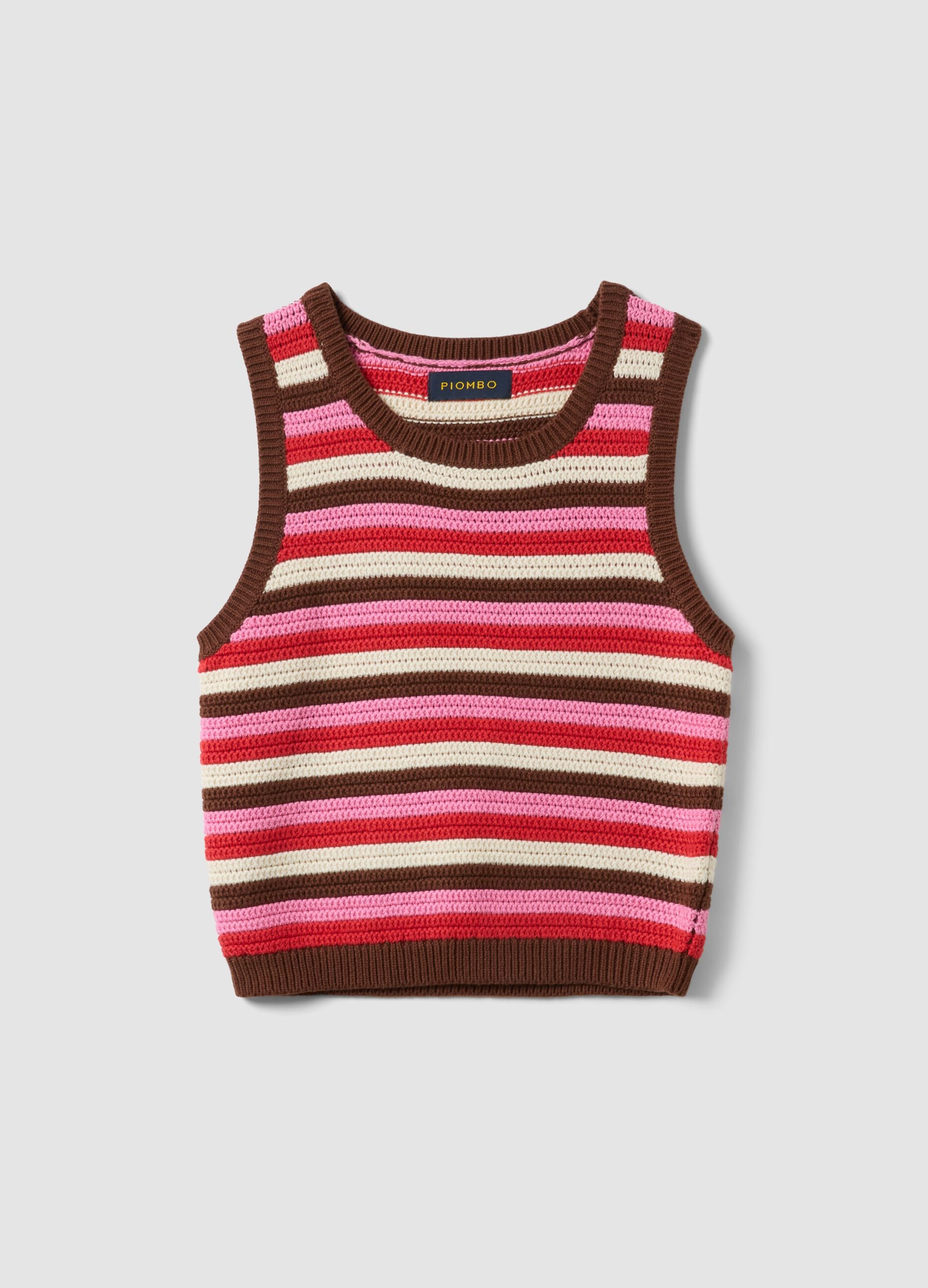 Fitted pure cotton knitted gilet with multicolour stripes