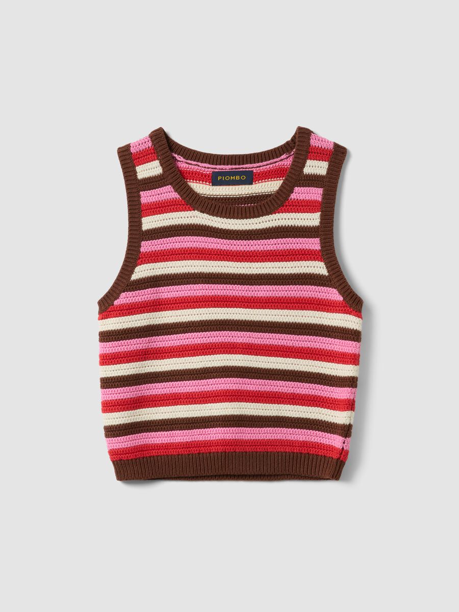 Fitted pure cotton knitted gilet with multicolour stripes_0