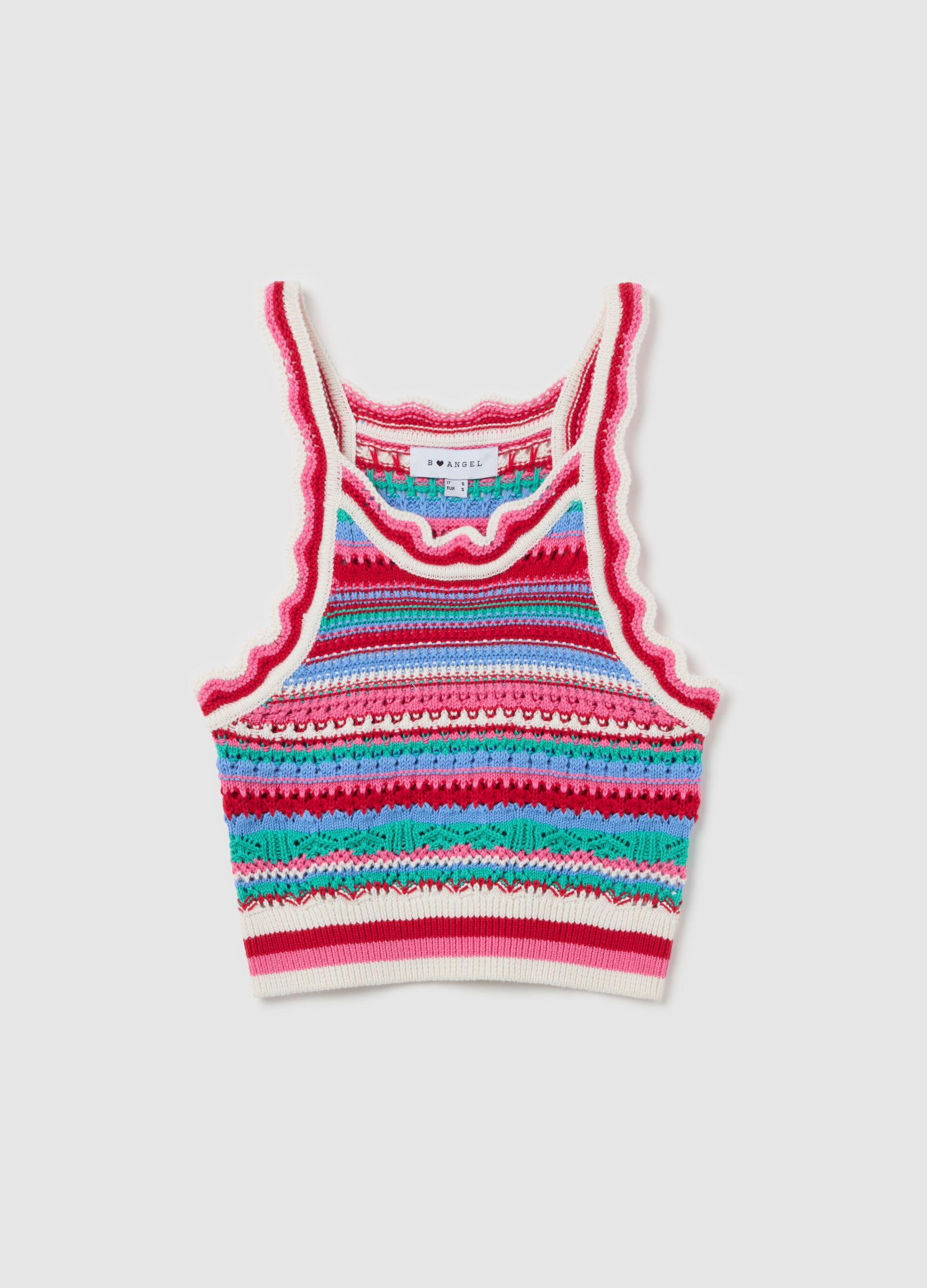 Cropped tank top in multicoloured crochet