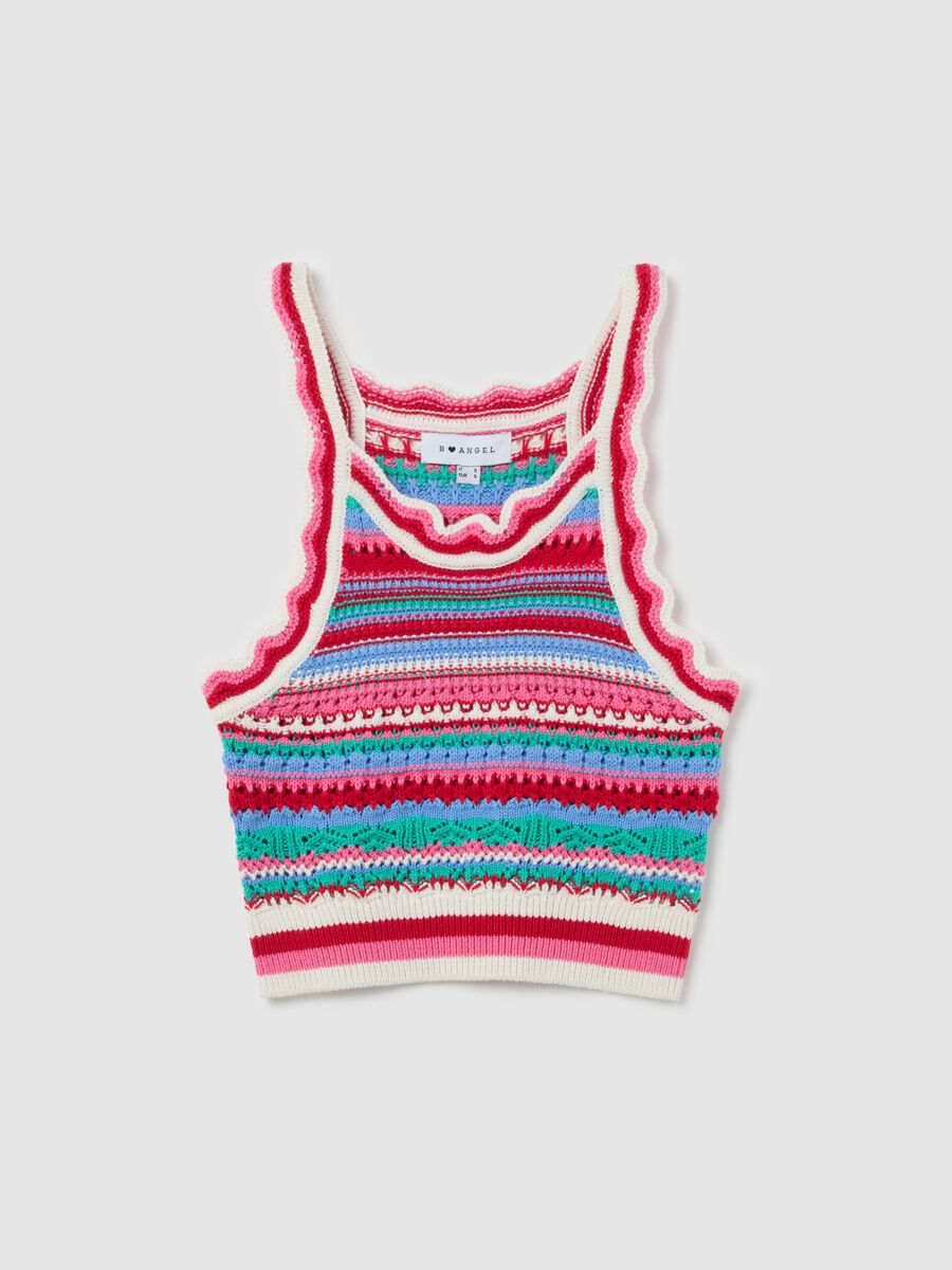 Cropped tank top in multicoloured crochet_4