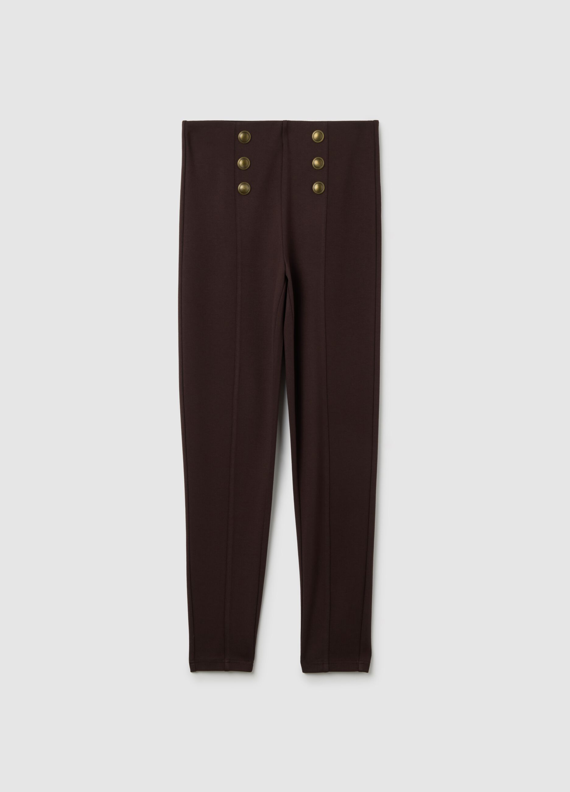 Brown Leggings with Decorative Buttons