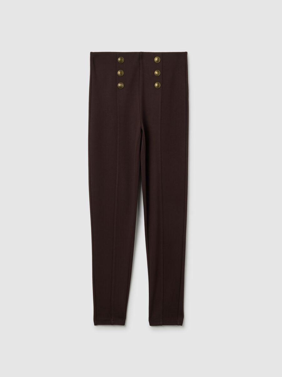 Black stretch leggings with decorative buttons_0