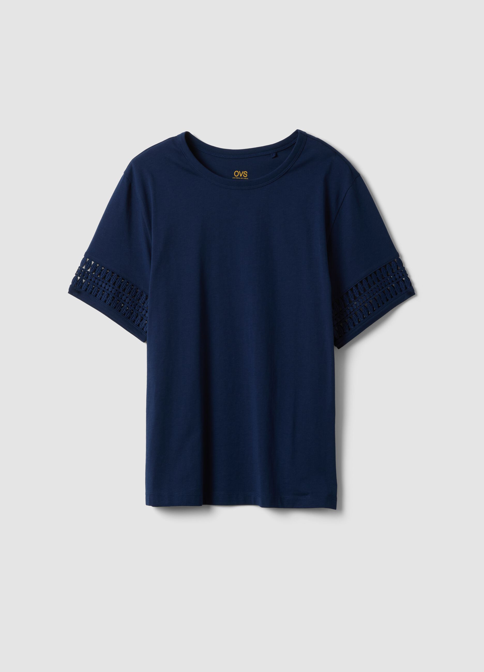 Blue short-sleeved pure cotton T-shirt