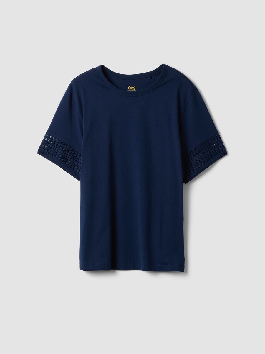 T-shirt blu a maniche corte in puro cotone_4