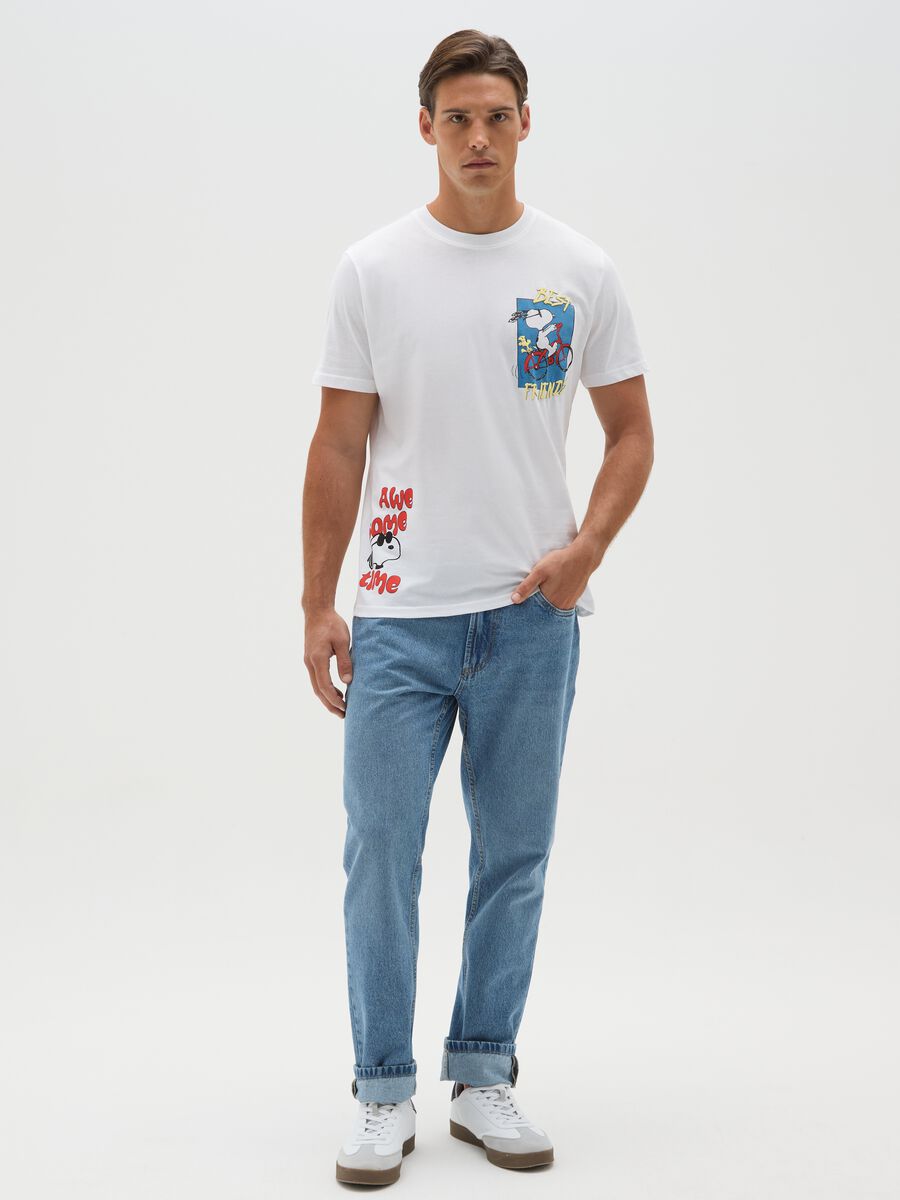 Men's pure cotton white T-shirt regular fit with Snoopy print_1