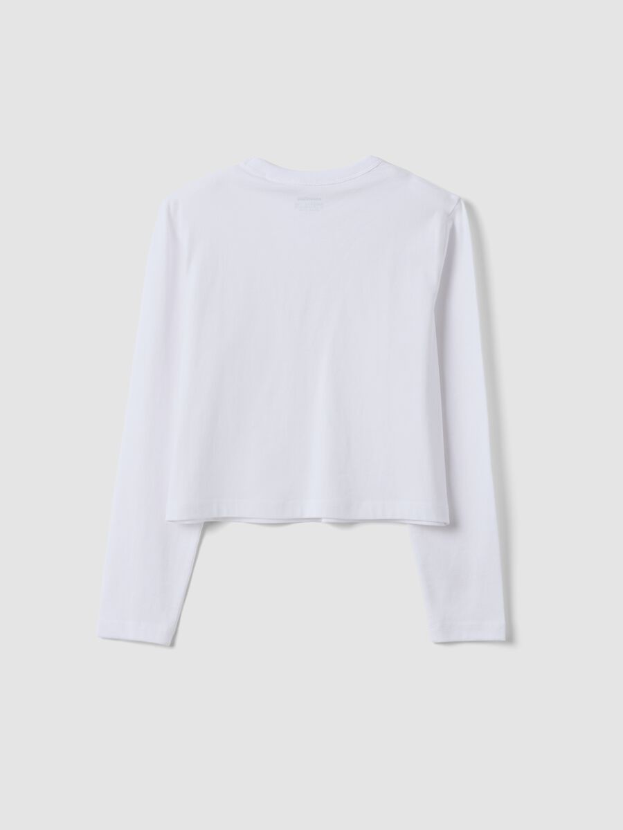 T-shirt bianca in puro cotone con collo a costine per ragazza_5