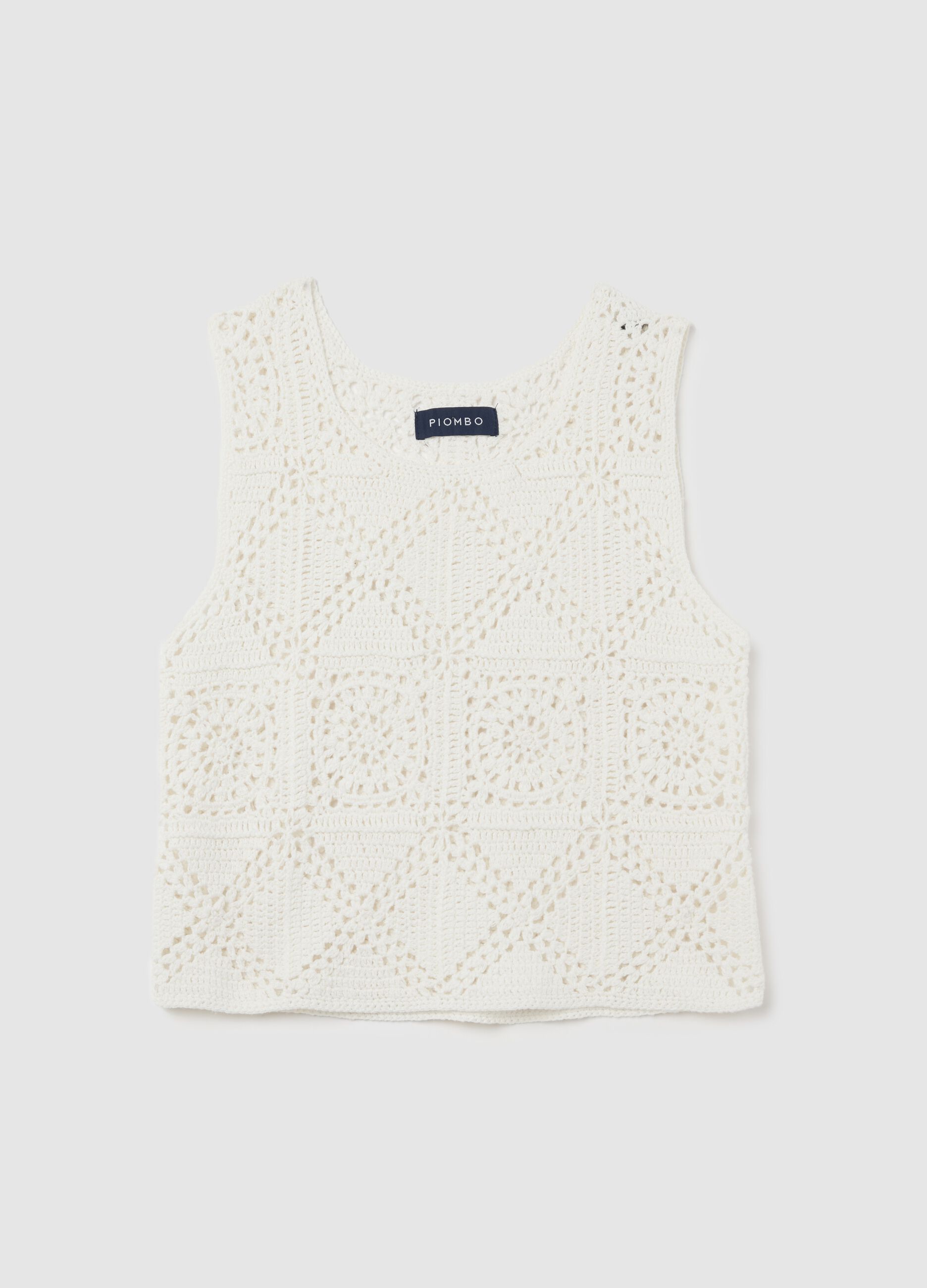 Tank top in maglia crochet bianco