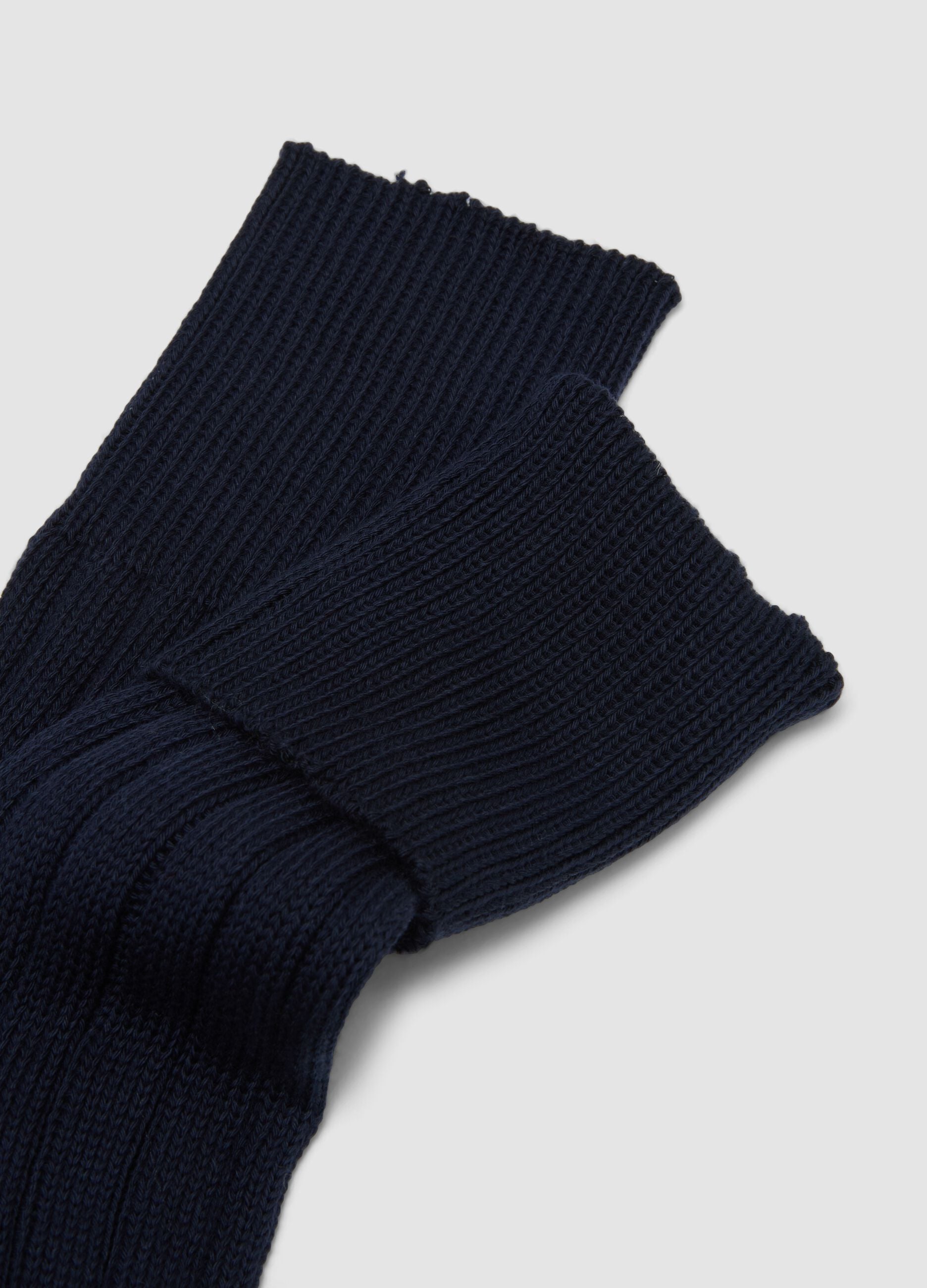 Blue long ribbed socks in pure cotton