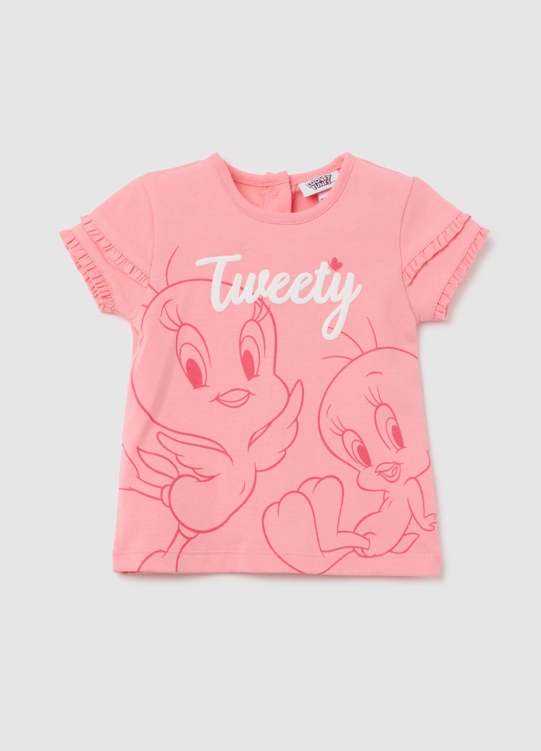 Pink pure cotton baby girl T-shirt with Disney print, regular fit
