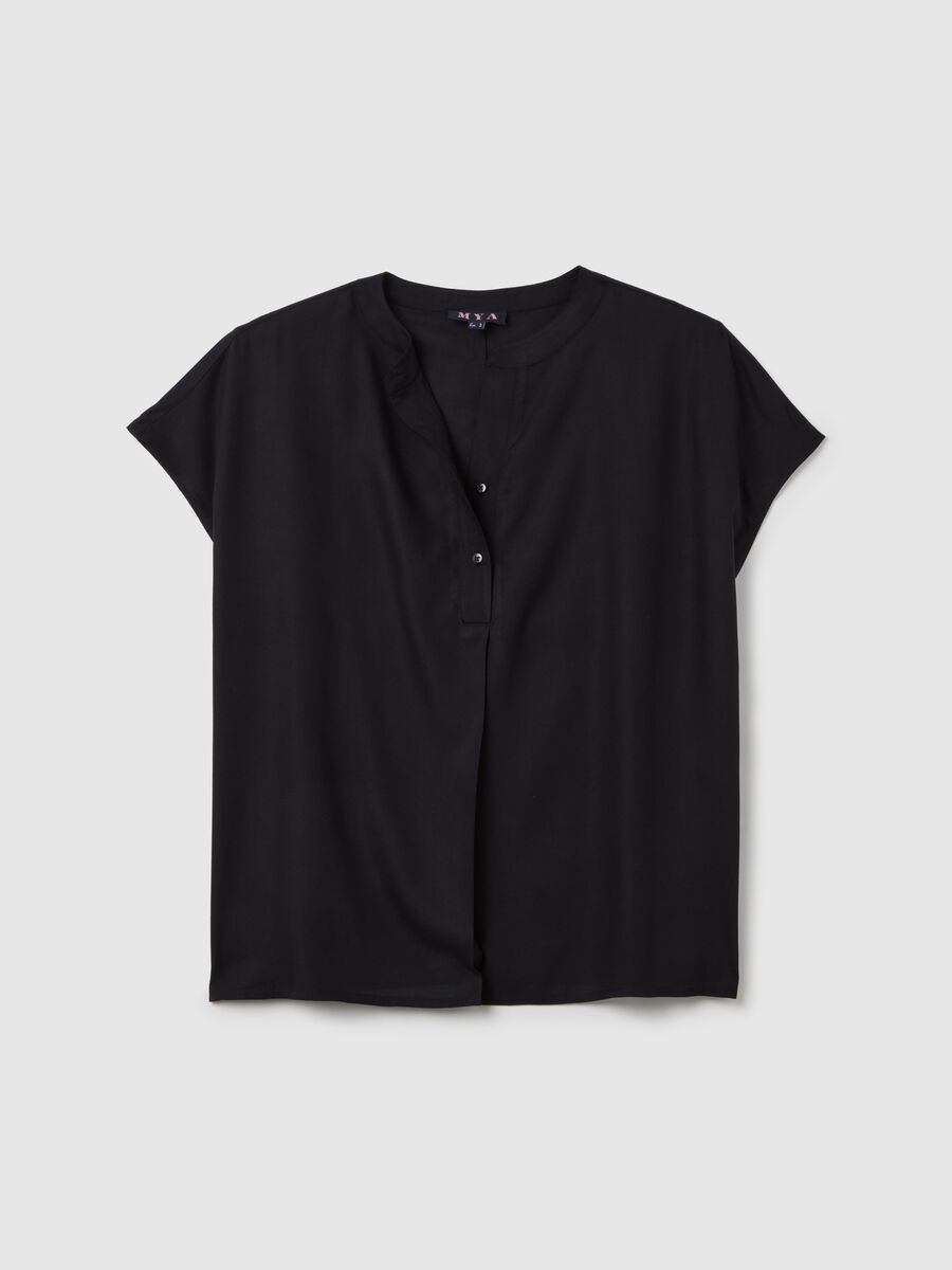 Women's Short Sleeve Black Pure Viscose Shirt, Regular Fit_4