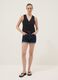 Dark blue stretch cotton denim shorts, regular fit_0