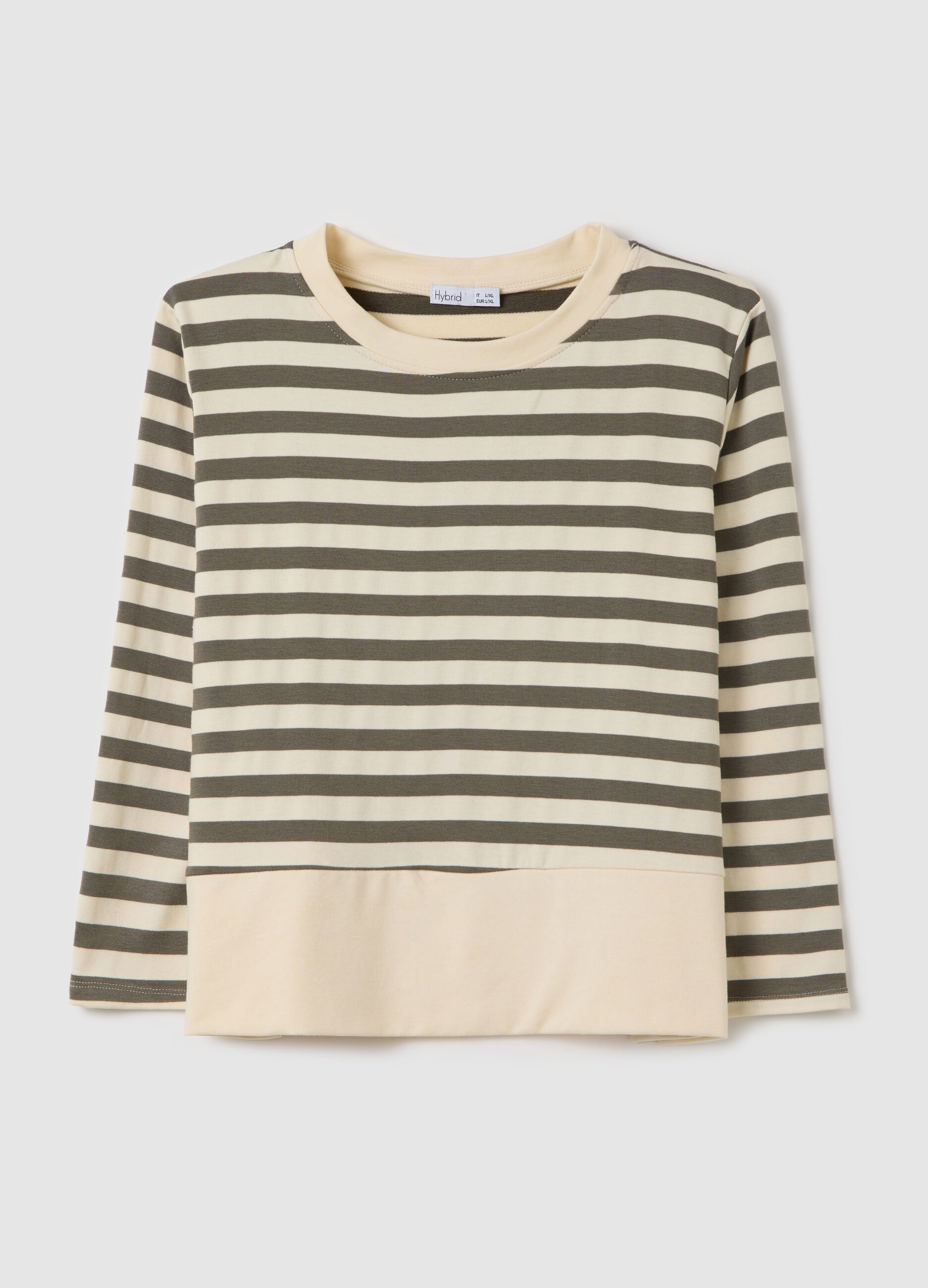Beige and green striped top with long sleeves