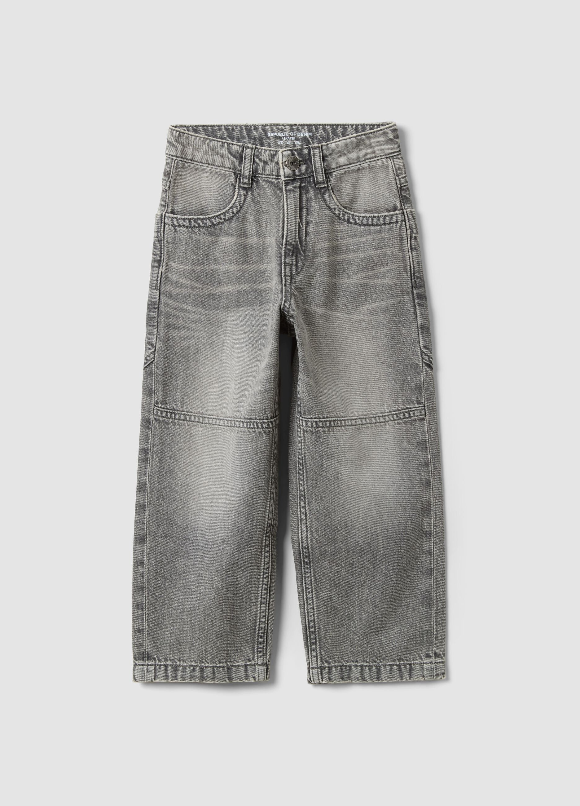 Jeans denim grigi skater in misto cotone e lyocell per bambino