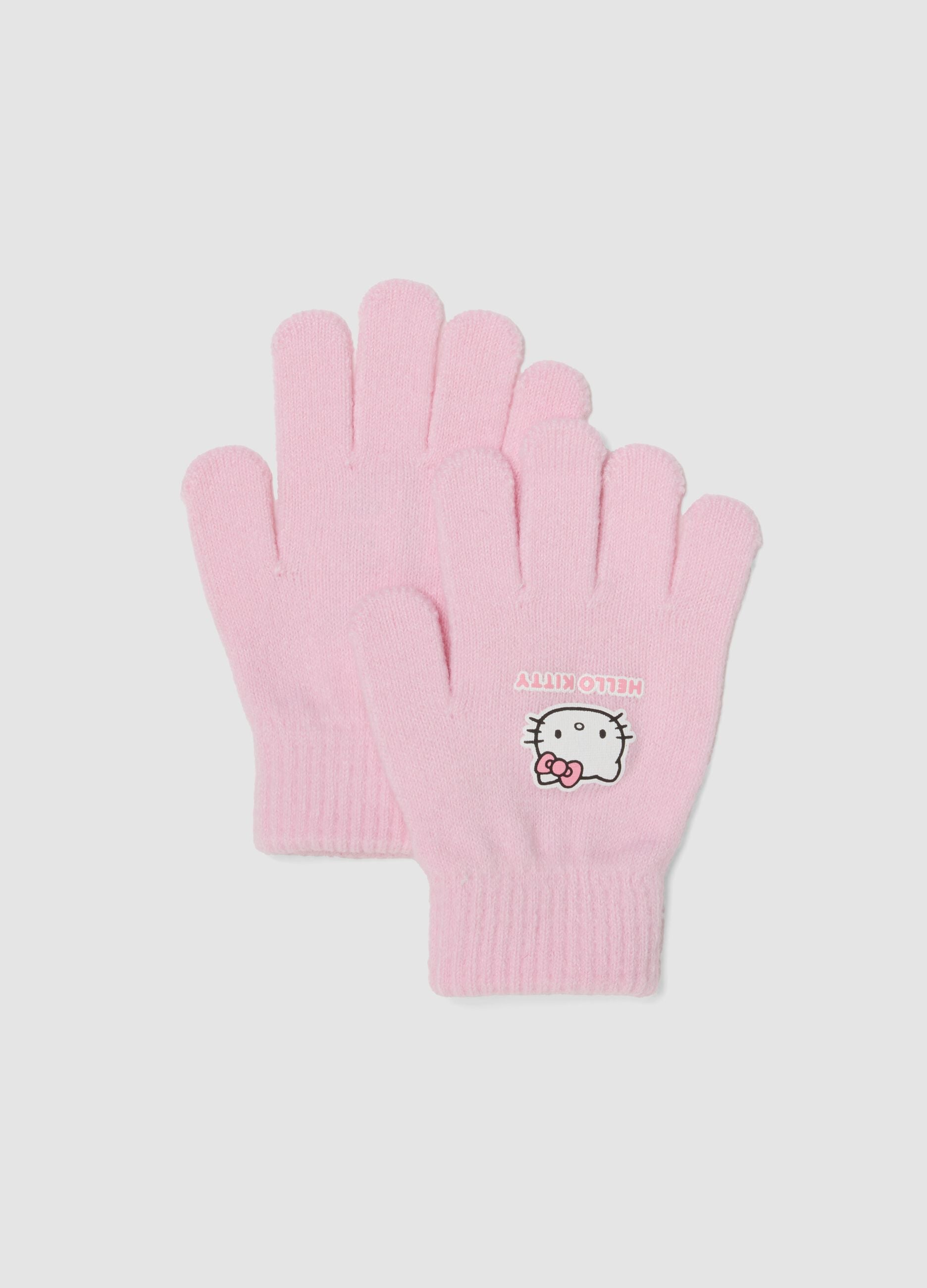 Guanti rosa in tessuto elasticizzato con stampa Hello Kitty