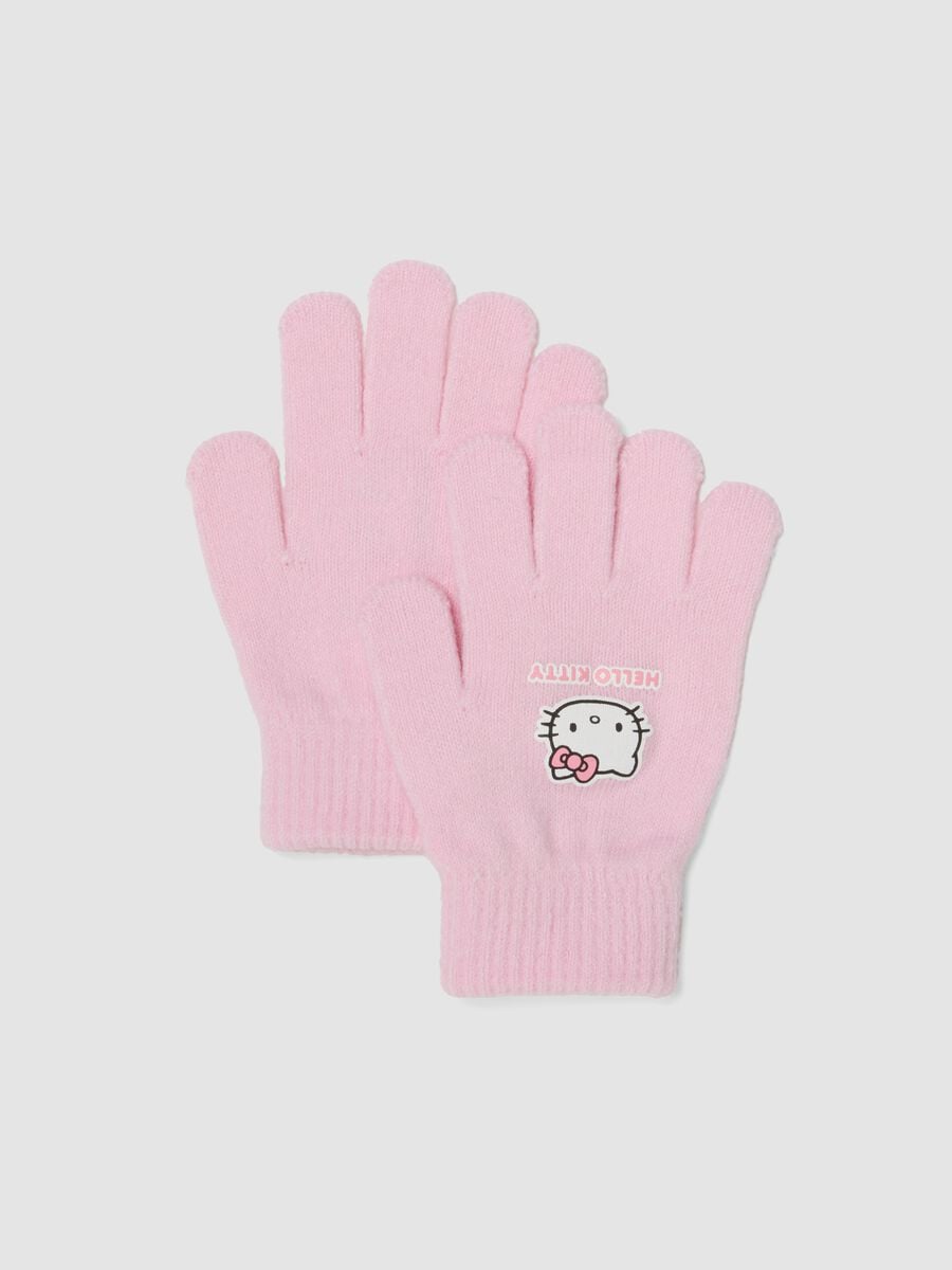 Pink stretch-fabric gloves with Hello Kitty print_0