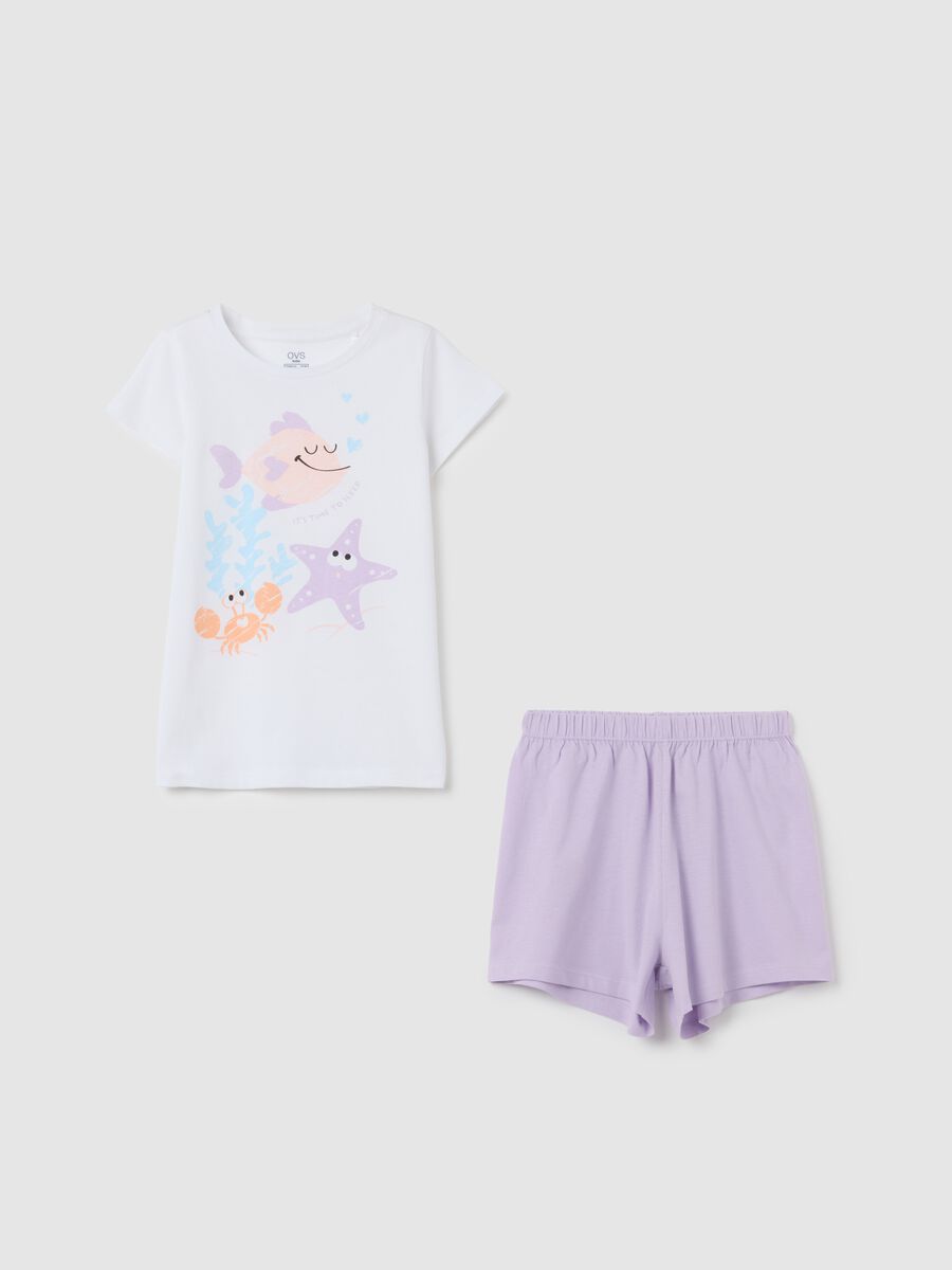 Completo pigiama da bambina in puro cotone bianco regular fit_0