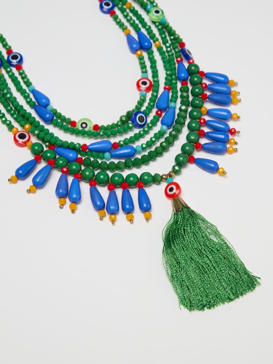 Multi-strand necklace with tassel and beads_2