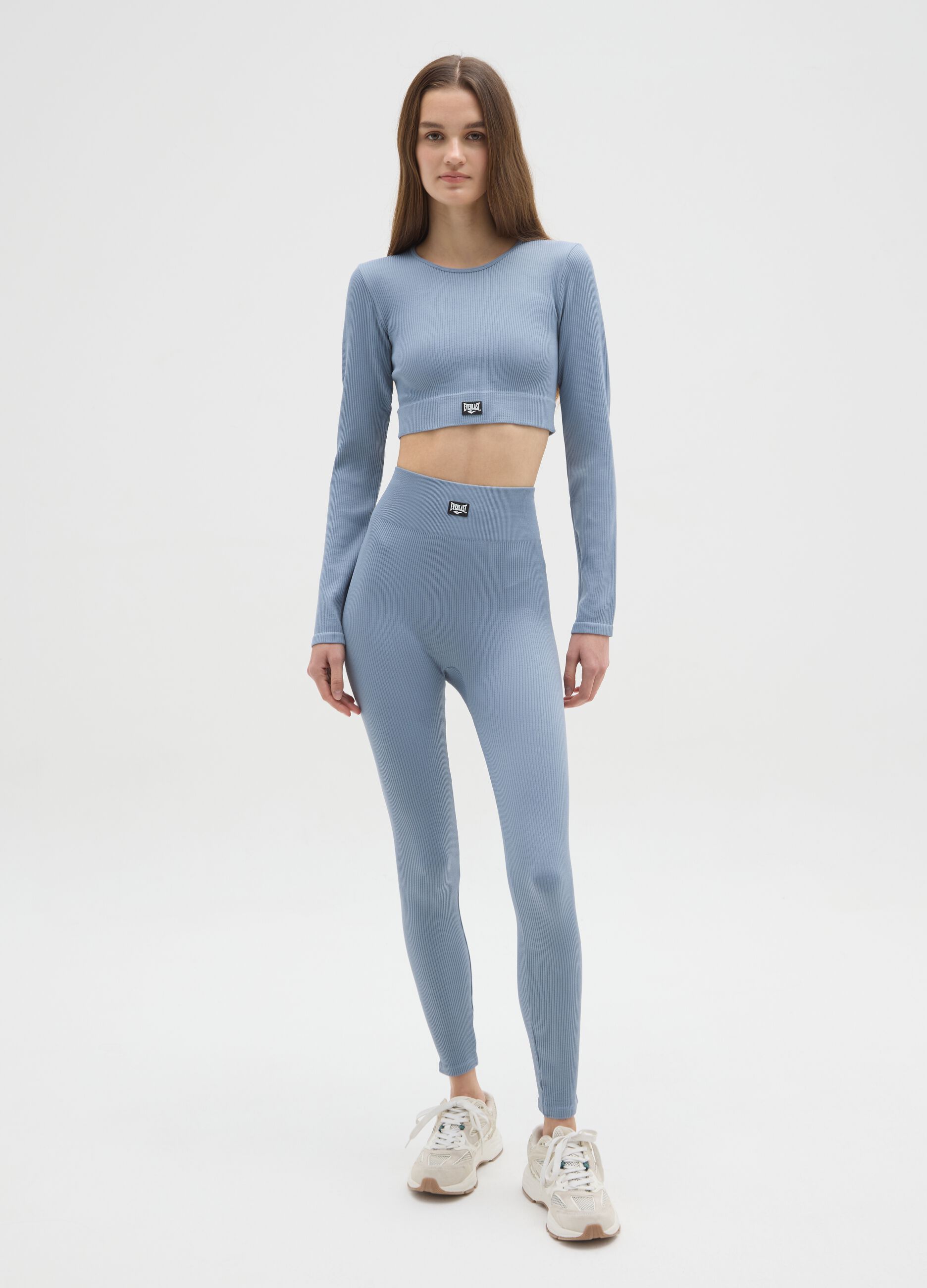 Blue long regular fit leggings with Everlast logo