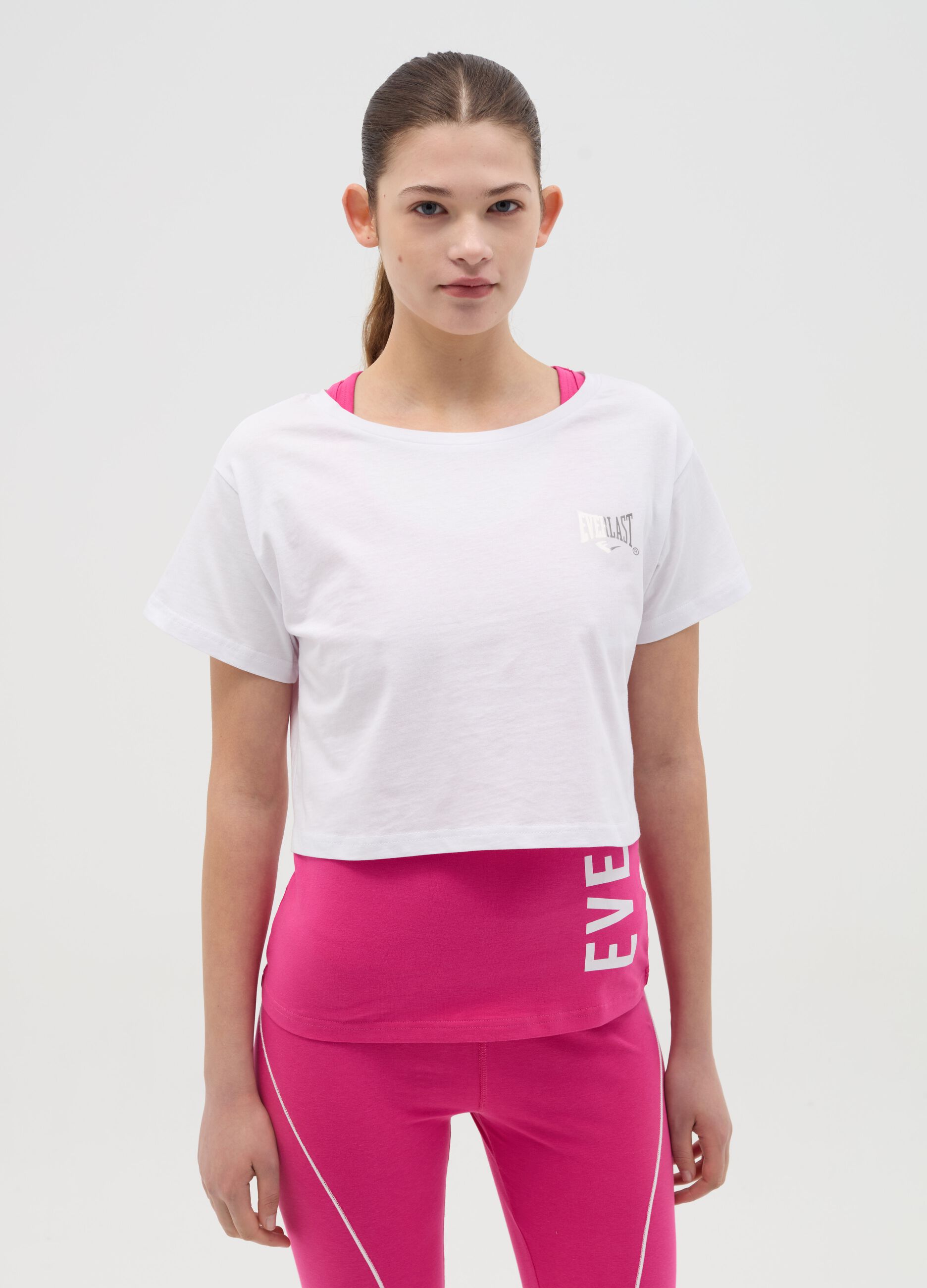 Layered-effect crop T-shirt with print