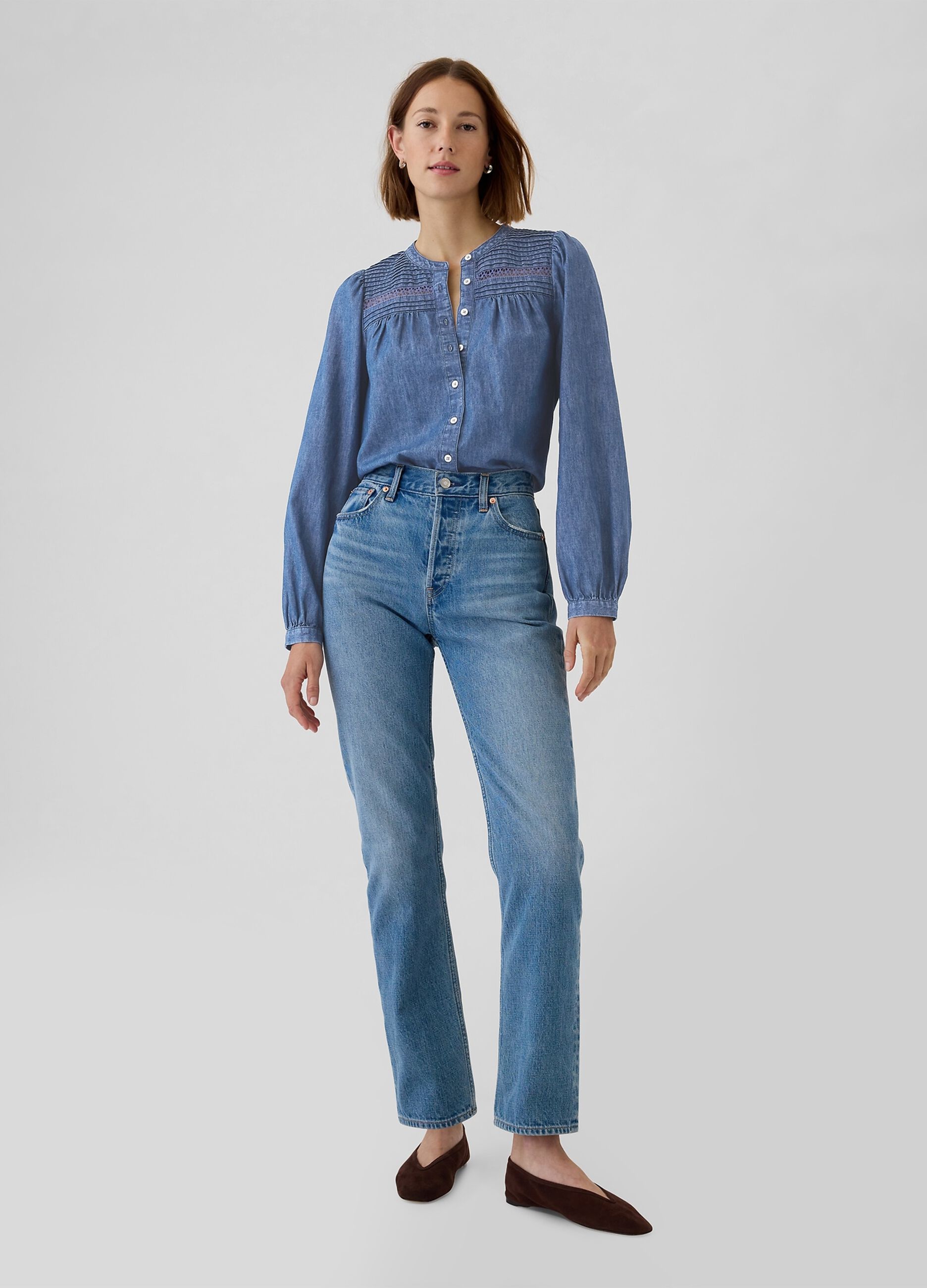 Blue Denim Shirt with Crafted Details