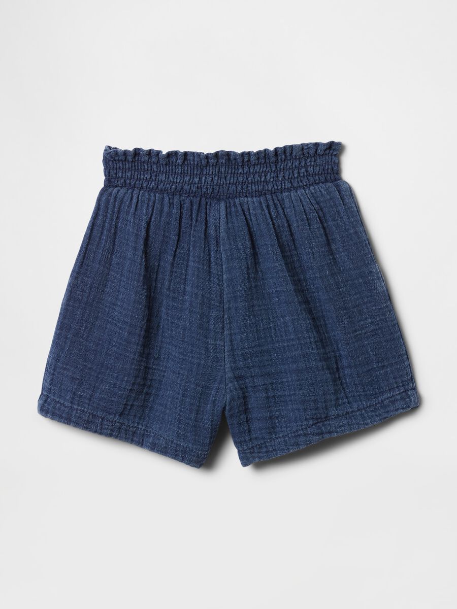 High waist blue denim shorts with elastic band_1